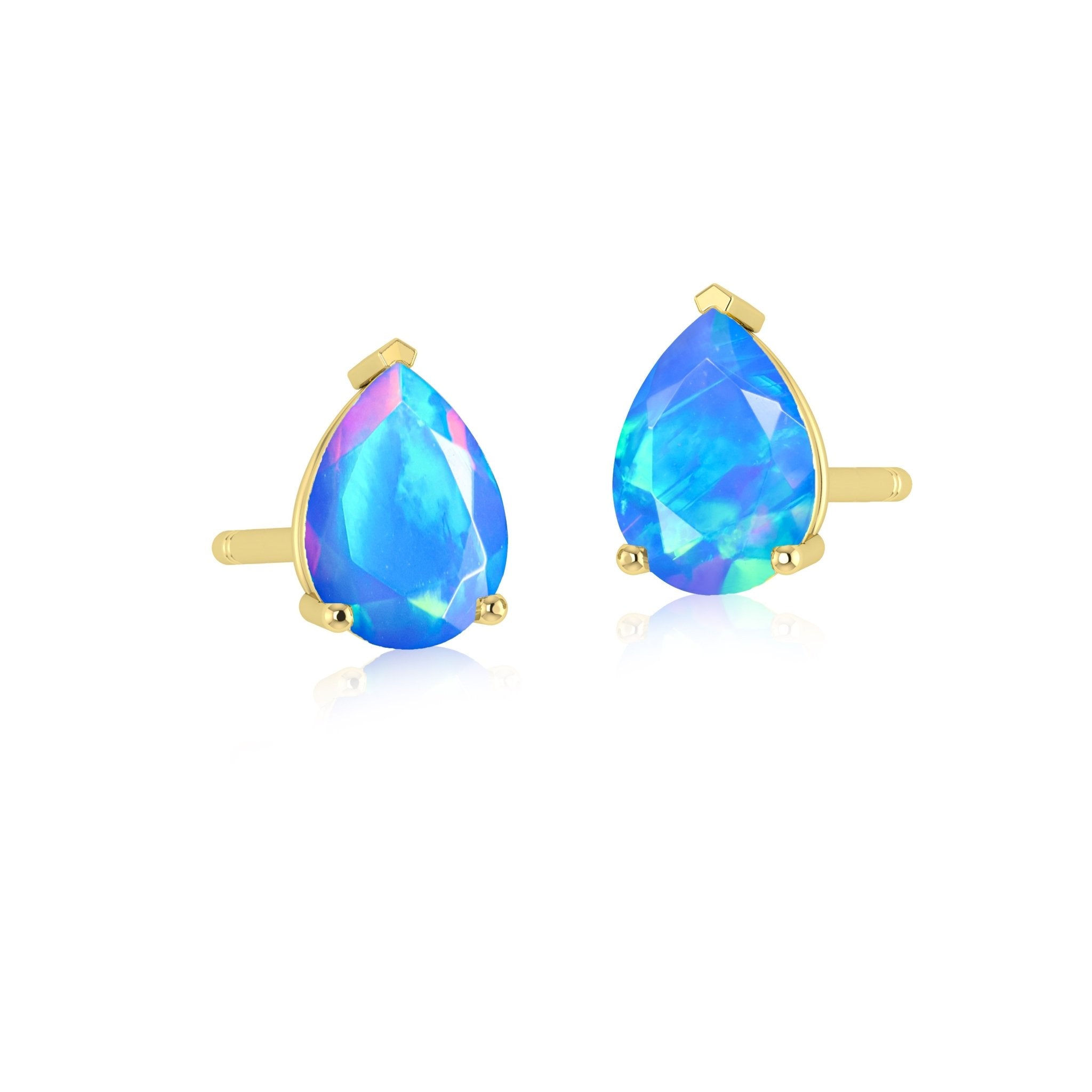 Lavender Multi Fire Pear Opal Prong Stud Earring - Goodstone Jewels