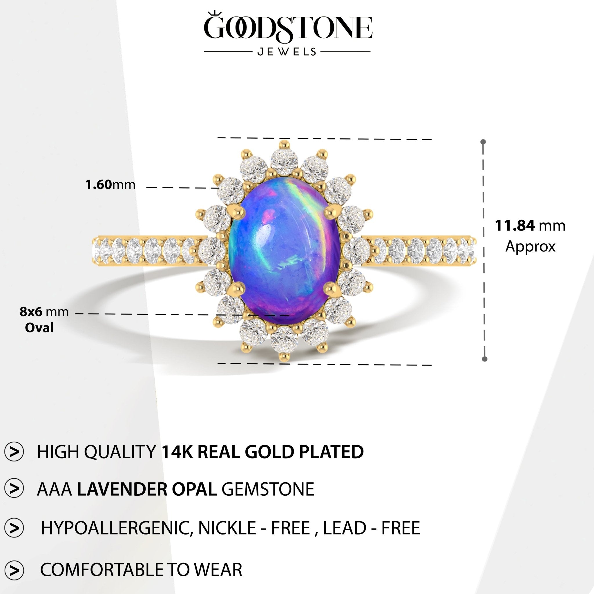 Lavender Multifire Opal Gemstone Halo Style Ring - Goodstone Jewels