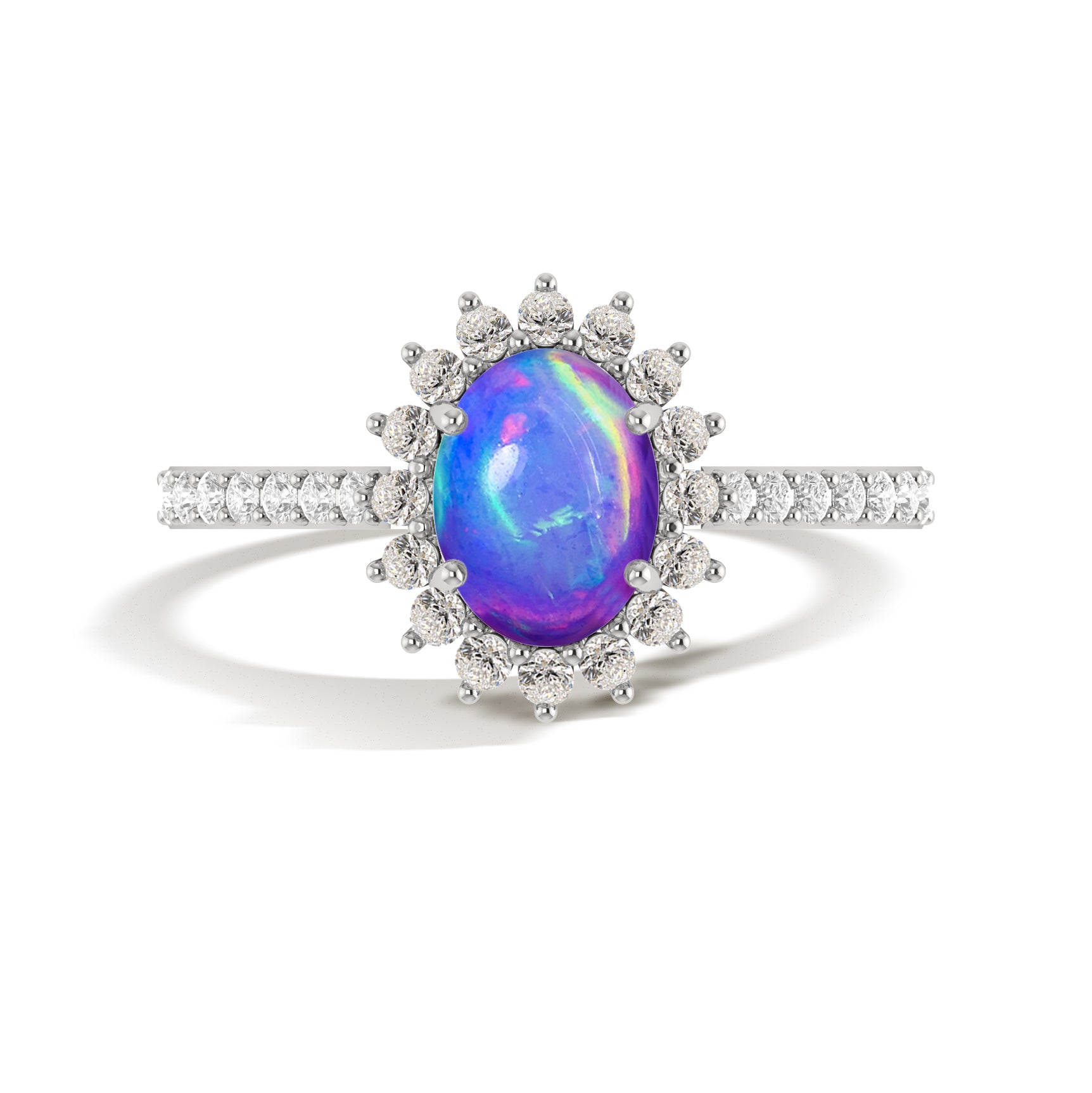 Lavender Multifire Opal Gemstone Halo Style Ring - Goodstone Jewels