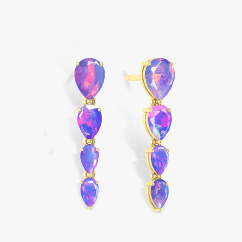 Lavender Multifire Opal Pear Drop Earrings