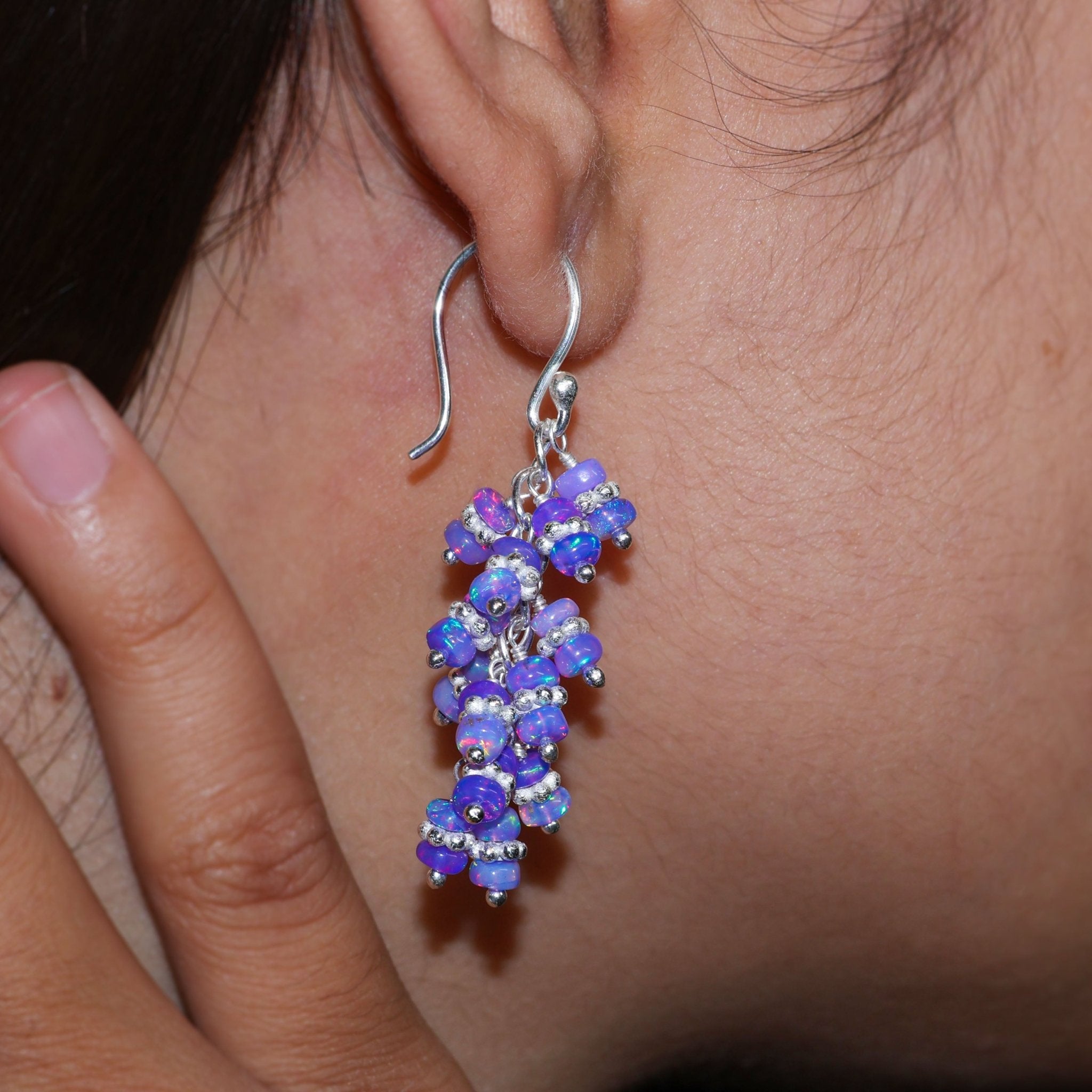 Lavender Opal Fire Beads Charkri Style Cluster Earring - Goodstone Jewels