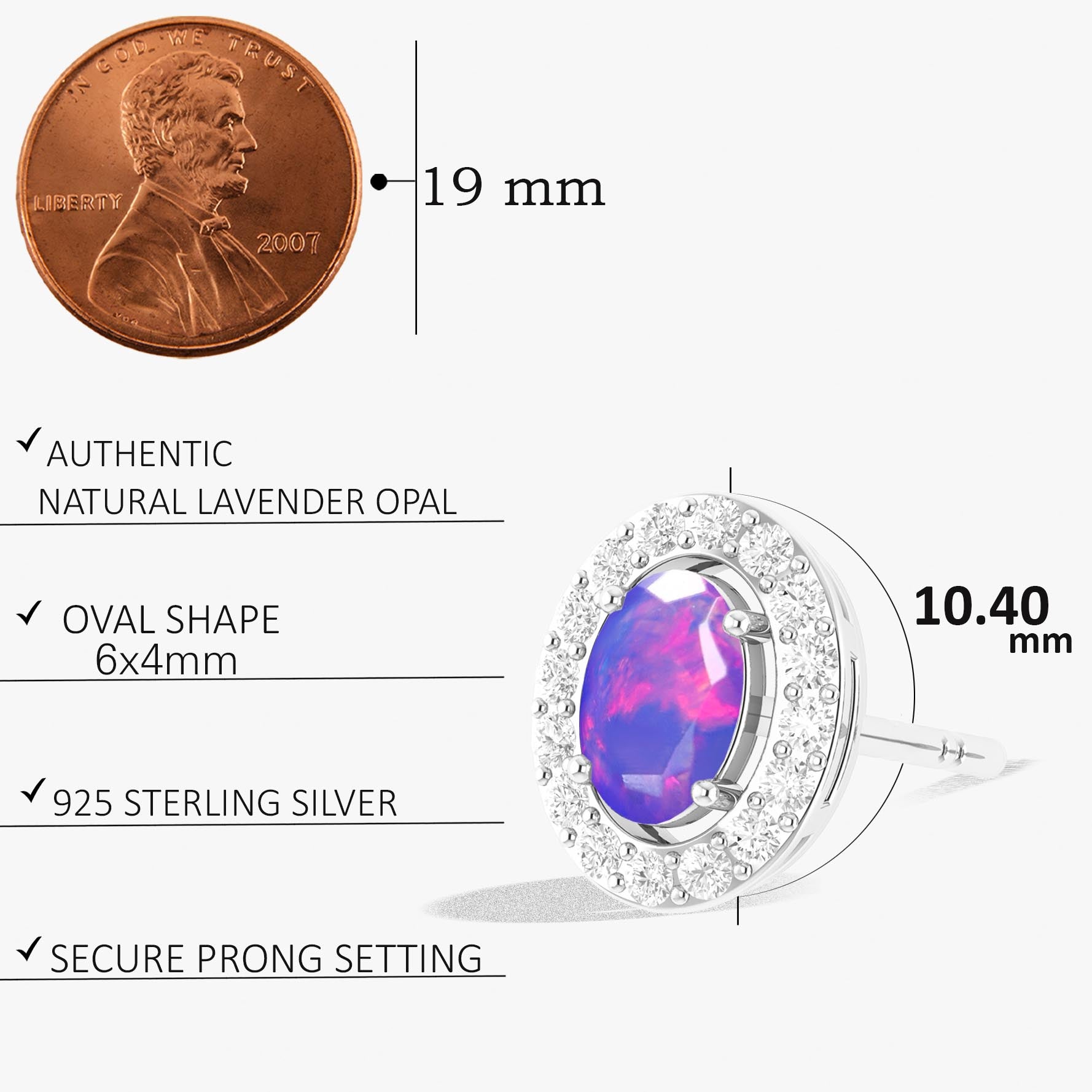 Lavender Opal Gemstone Oval Style Stud Earring - Goodstone Jewels