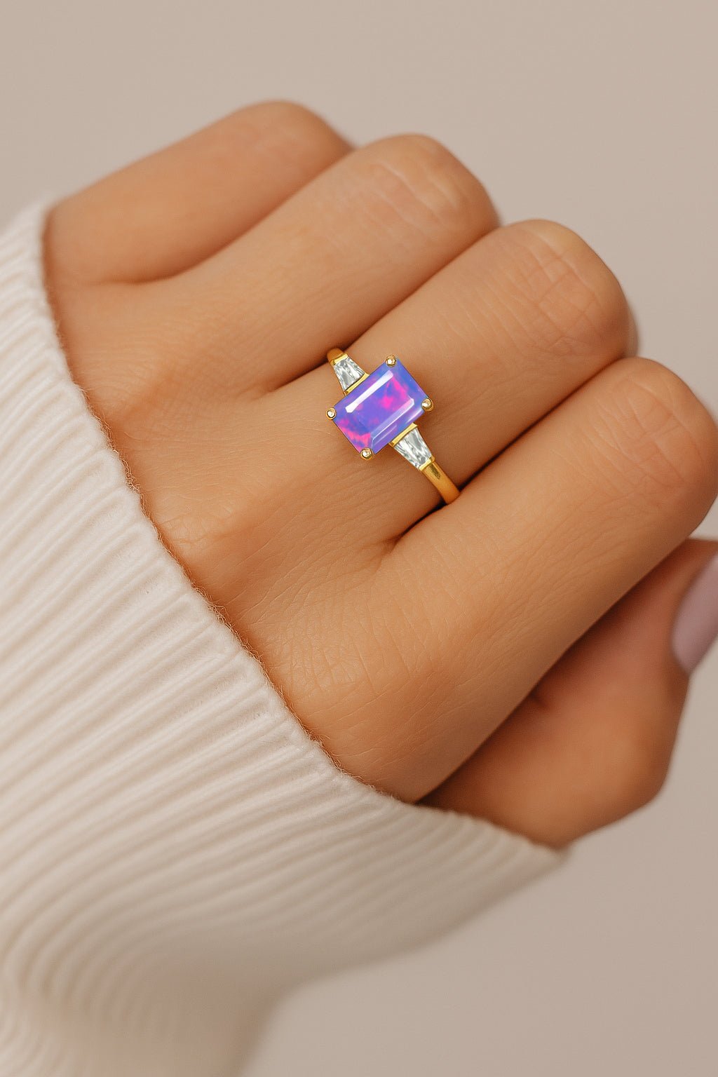 Lavender Opal Hypoallergenic Statement Promise Wedding Ring - Goodstone Jewels