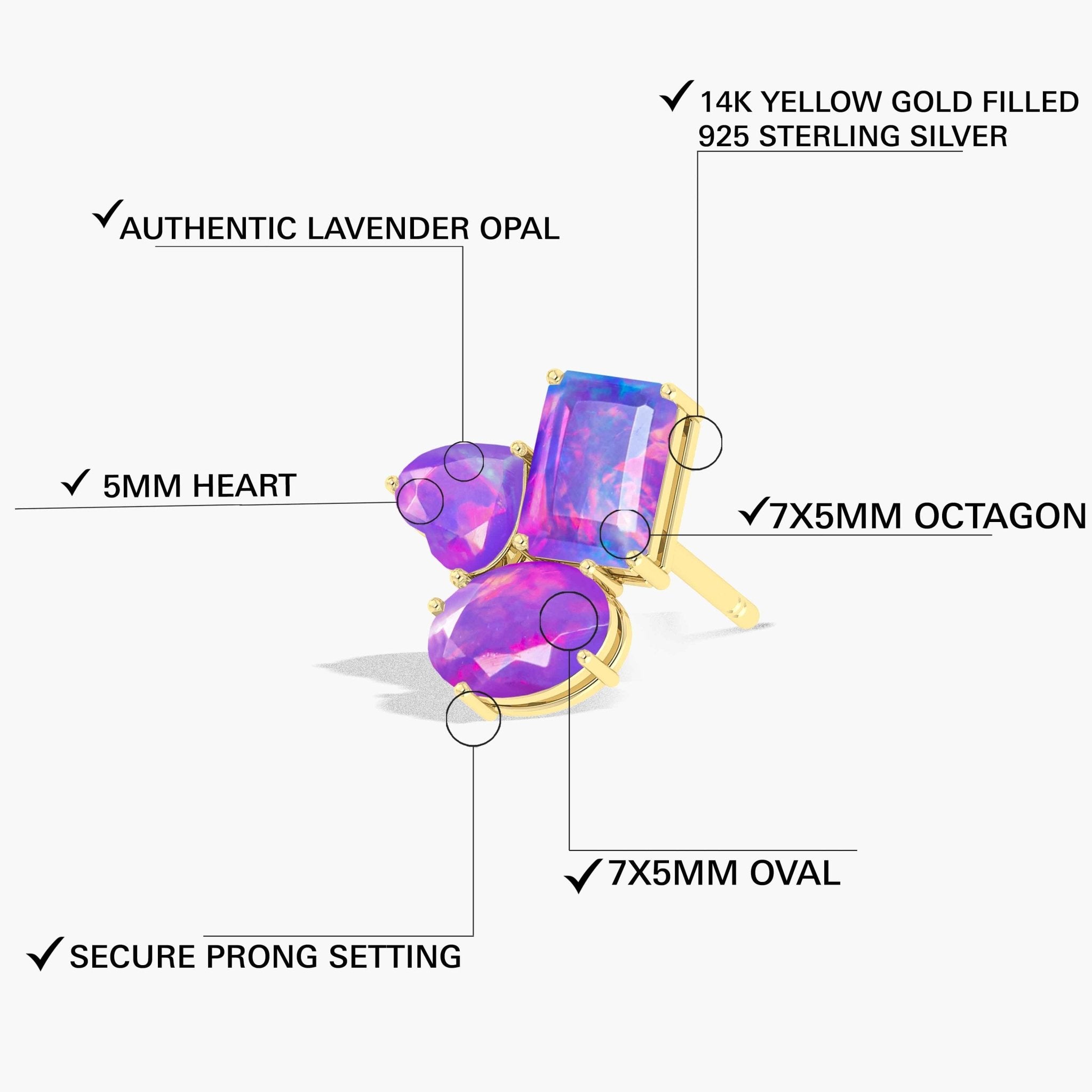 Lavender Opal Multi Shape Stone Stud Earring - Goodstone Jewels