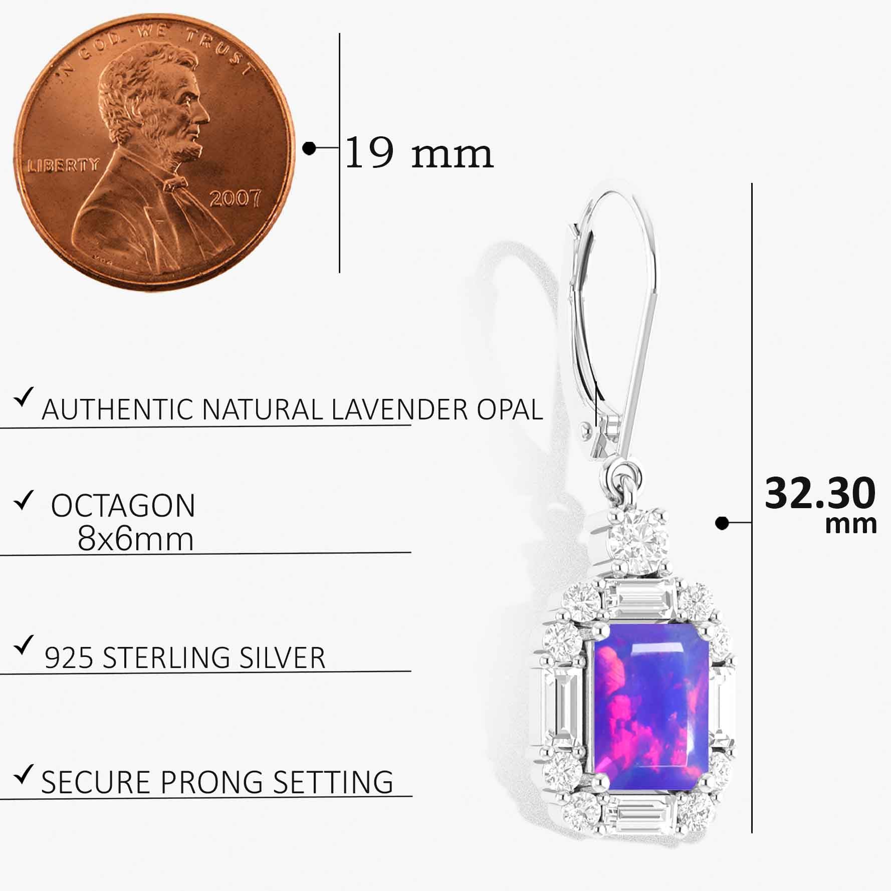 Lavender Opal Octagon Gemstone Drop and Dangle Earring - Goodstone Jewels