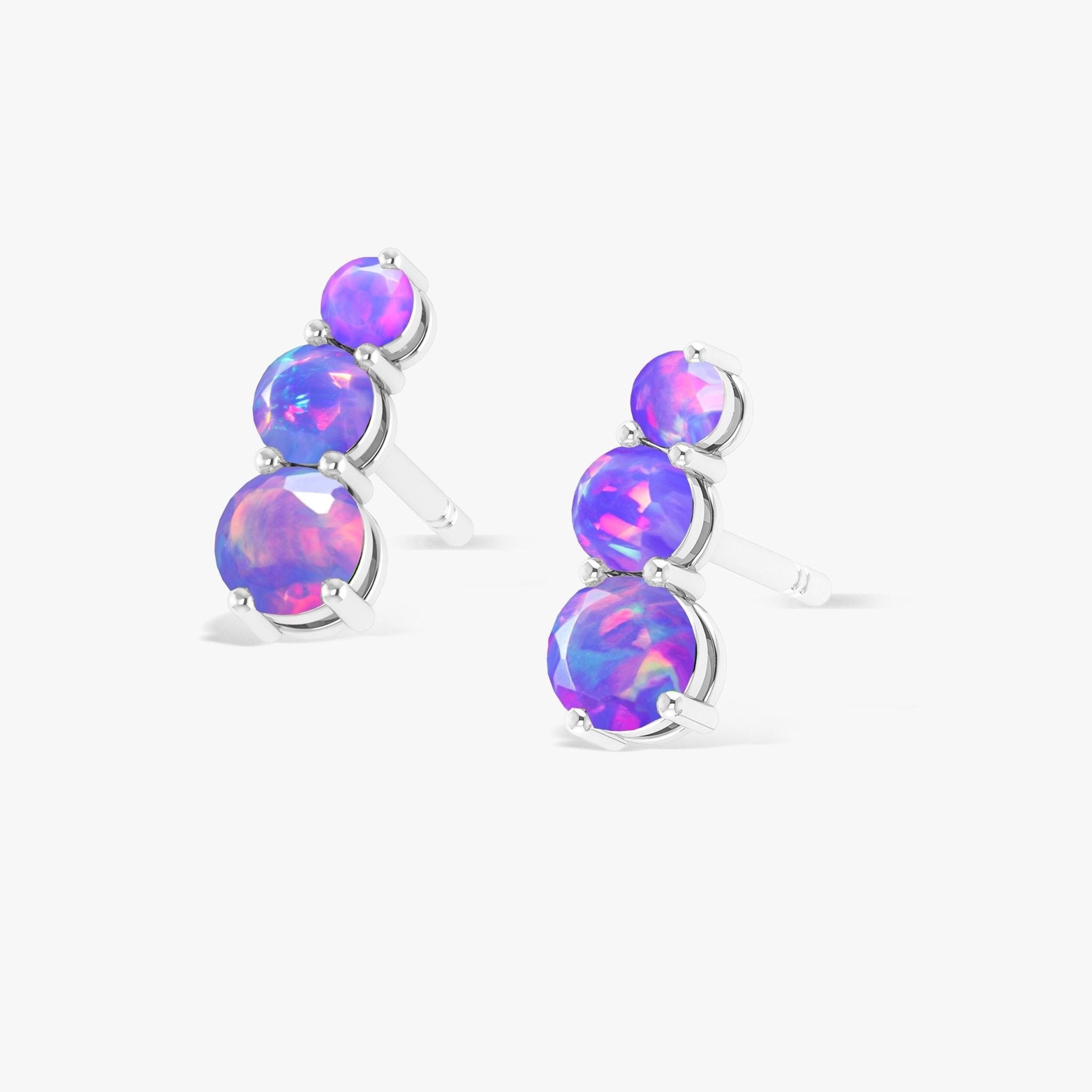 Lavender Opal Three Stone Stud Earrings - Goodstone Jewels
