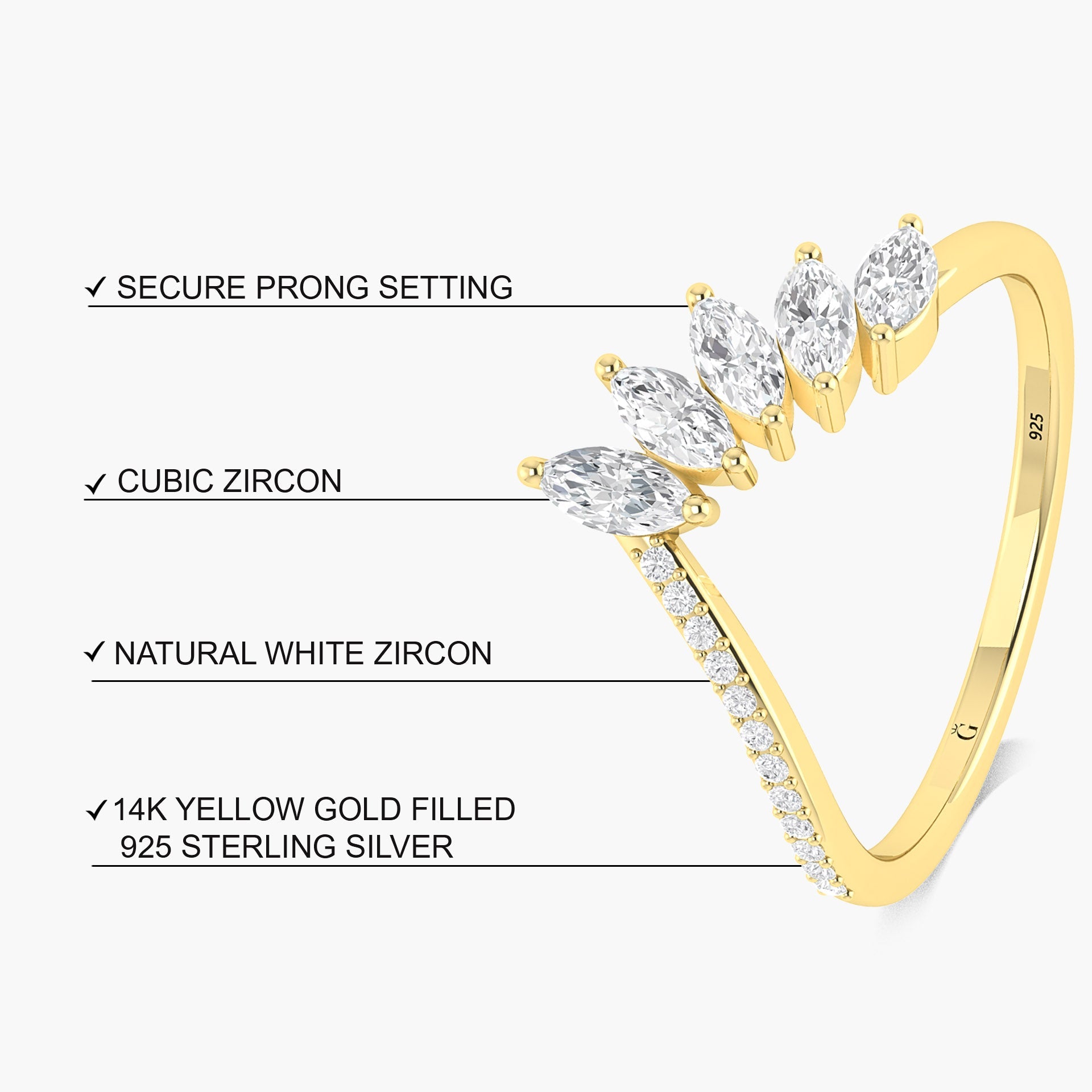 Marquise shape 4 Cubic Zirconia Handcrafted ring - Goodstone Jewels