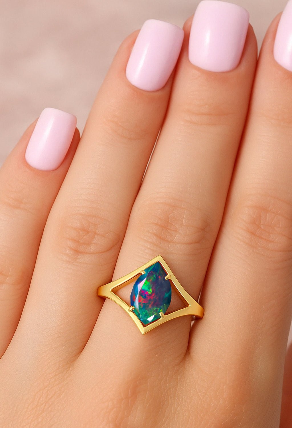 Marquise Shape 8X4 MM Natural Black Opal Solitaire Ring - Goodstone Jewels