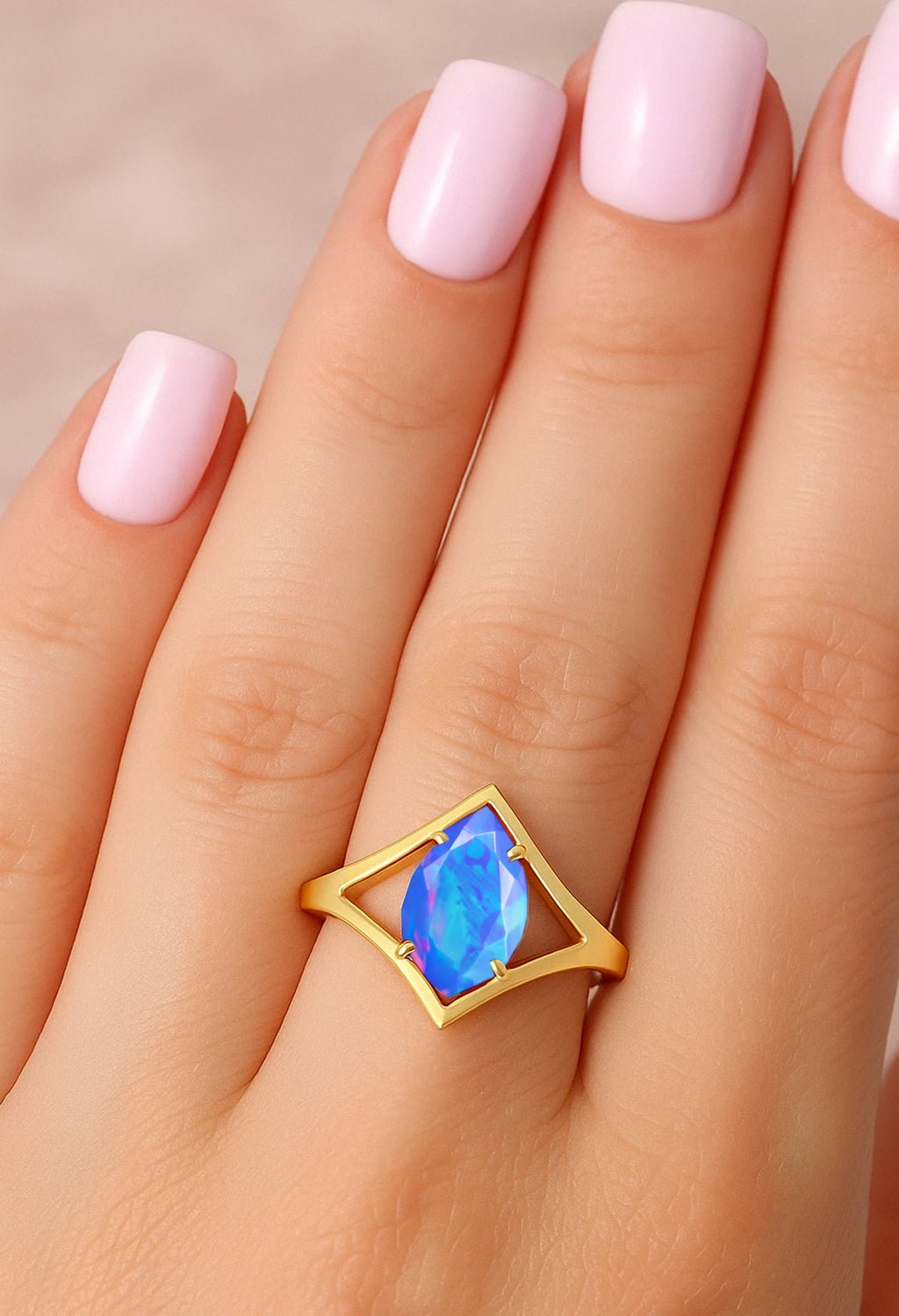 Marquise Shape 8X4 MM Natural Blue Opal Solitaire Ring - Goodstone Jewels