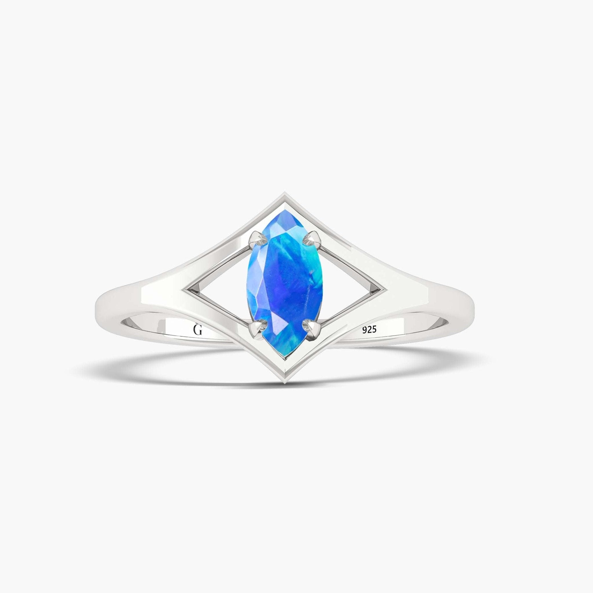 Marquise Shape 8X4 MM Natural Blue Opal Solitaire Ring - Goodstone Jewels