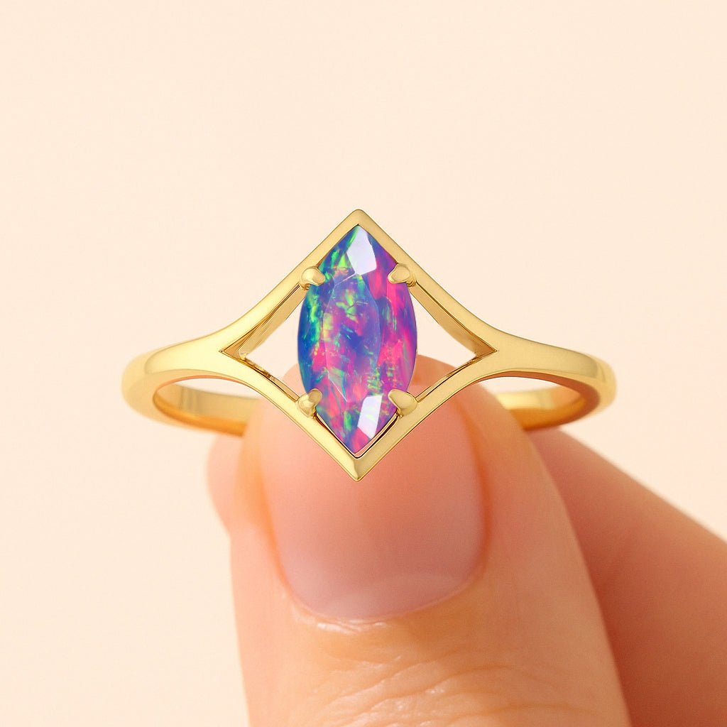 Marquise Shape 8X4 MM Natural Lavender Opal Solitaire Ring - Goodstone Jewels