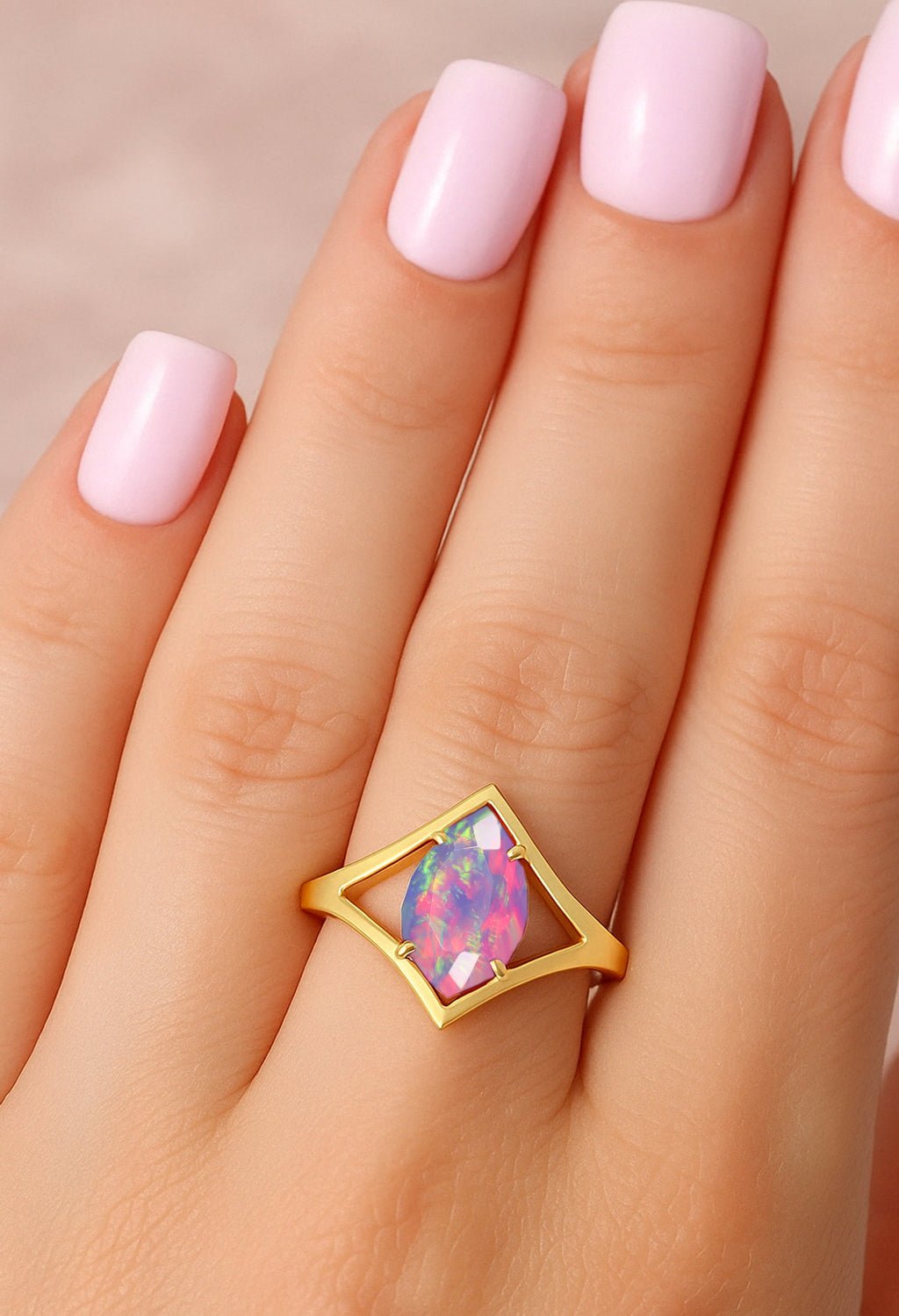 Marquise Shape 8X4 MM Natural Lavender Opal Solitaire Ring - Goodstone Jewels