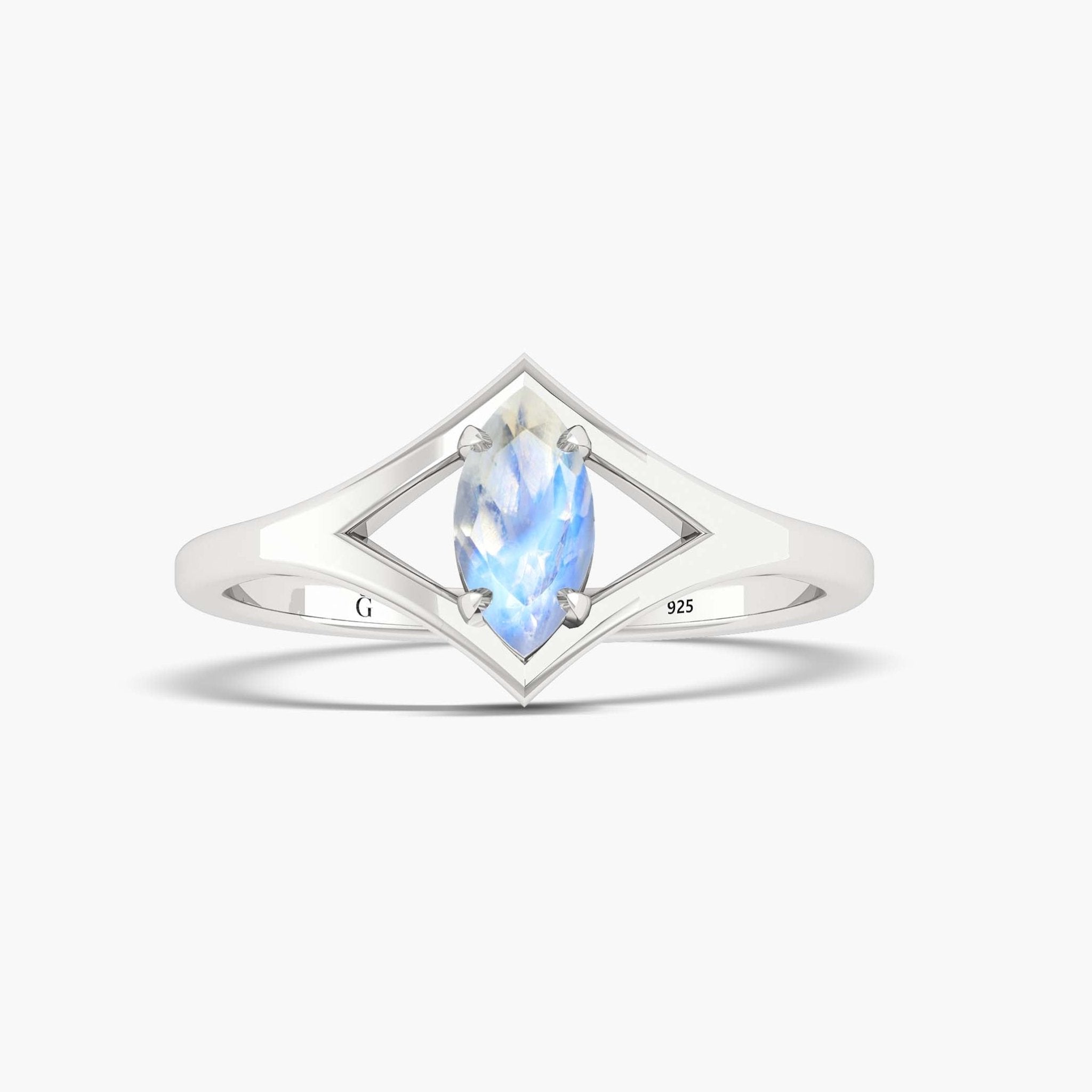 Marquise Shape 8X4 MM Natural Moonstone Solitaire Ring - Goodstone Jewels