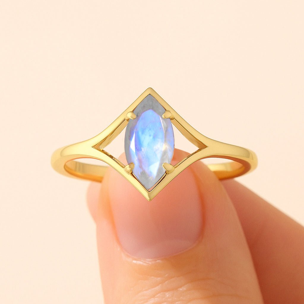 Marquise Shape 8X4 MM Natural Moonstone Solitaire Ring - Goodstone Jewels
