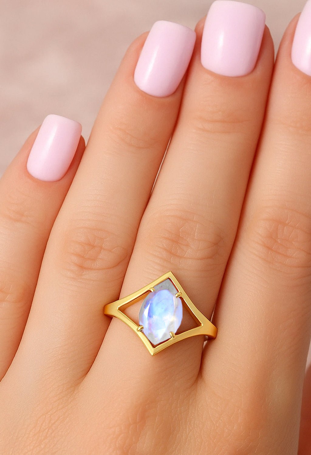 Marquise Shape 8X4 MM Natural Moonstone Solitaire Ring - Goodstone Jewels