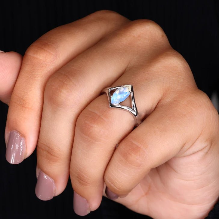 Marquise Shape 8X4 MM Natural Moonstone Solitaire Ring - Goodstone Jewels