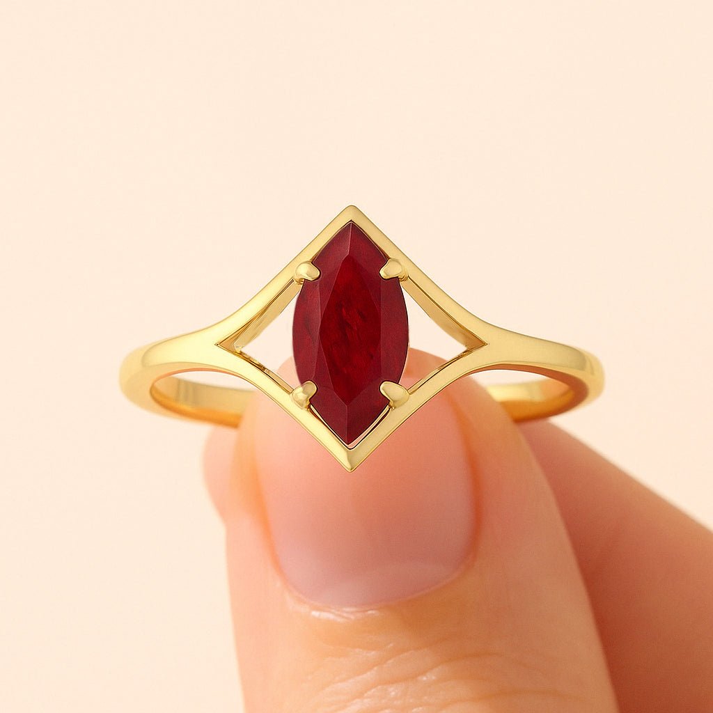 Marquise Shape 8X4 MM Natural Ruby Solitaire Ring - Goodstone Jewels