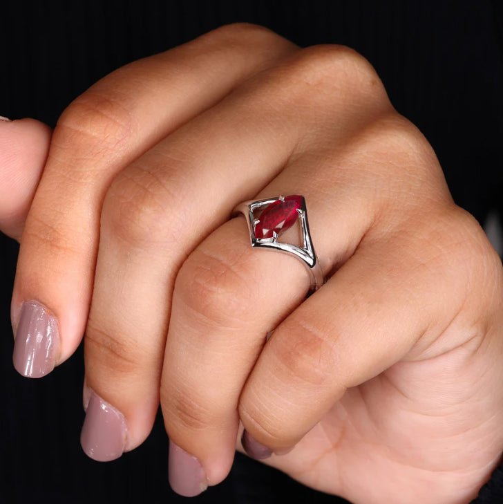 Marquise Shape 8X4 MM Natural Ruby Solitaire Ring - Goodstone Jewels