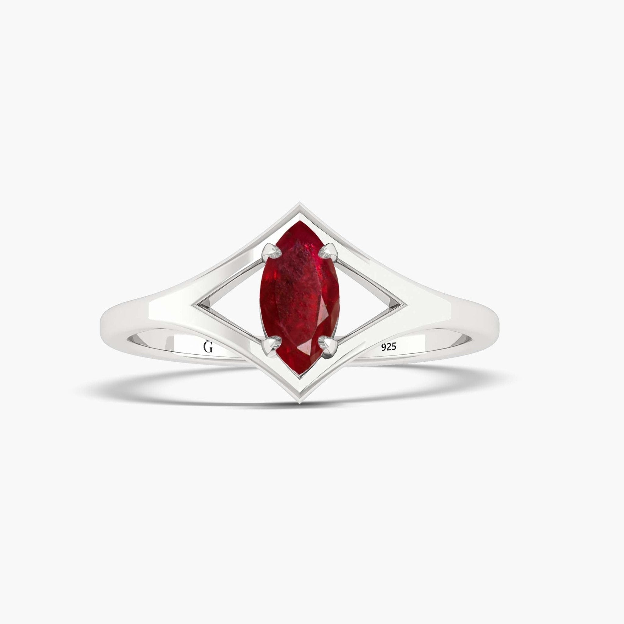 Marquise Shape 8X4 MM Natural Ruby Solitaire Ring - Goodstone Jewels