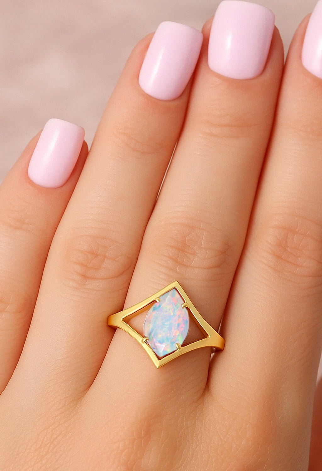 Marquise Shape 8X4 MM Natural White Opal Solitaire Ring - Goodstone Jewels