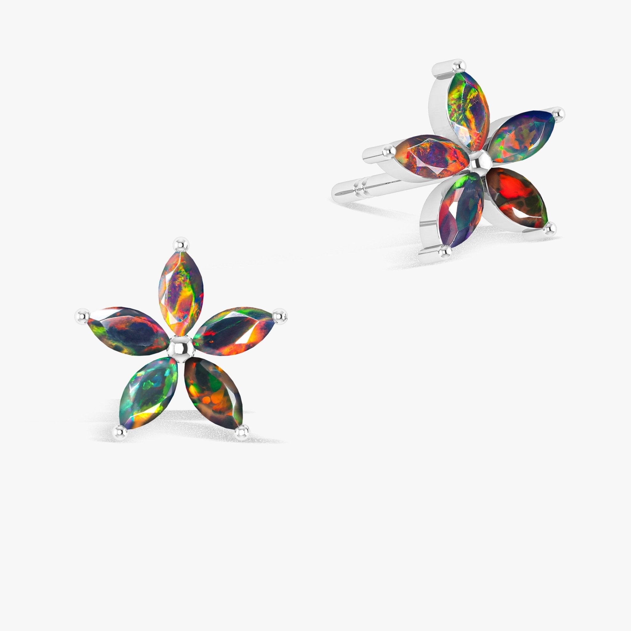 Marquise Tone Natural Black Opal Flower Stud Earrings - Goodstone Jewels