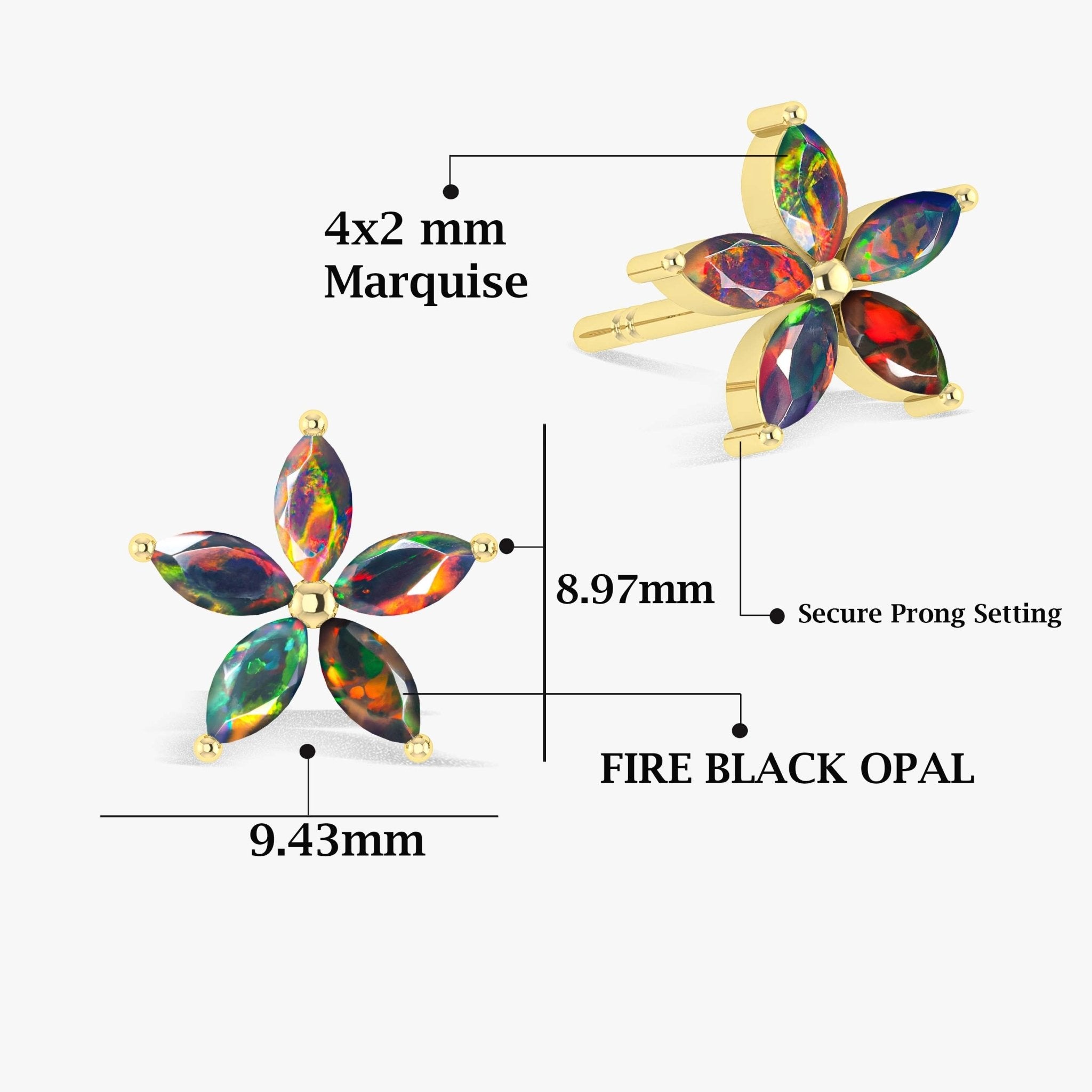Marquise Tone Natural Black Opal Flower Stud Earrings - Goodstone Jewels