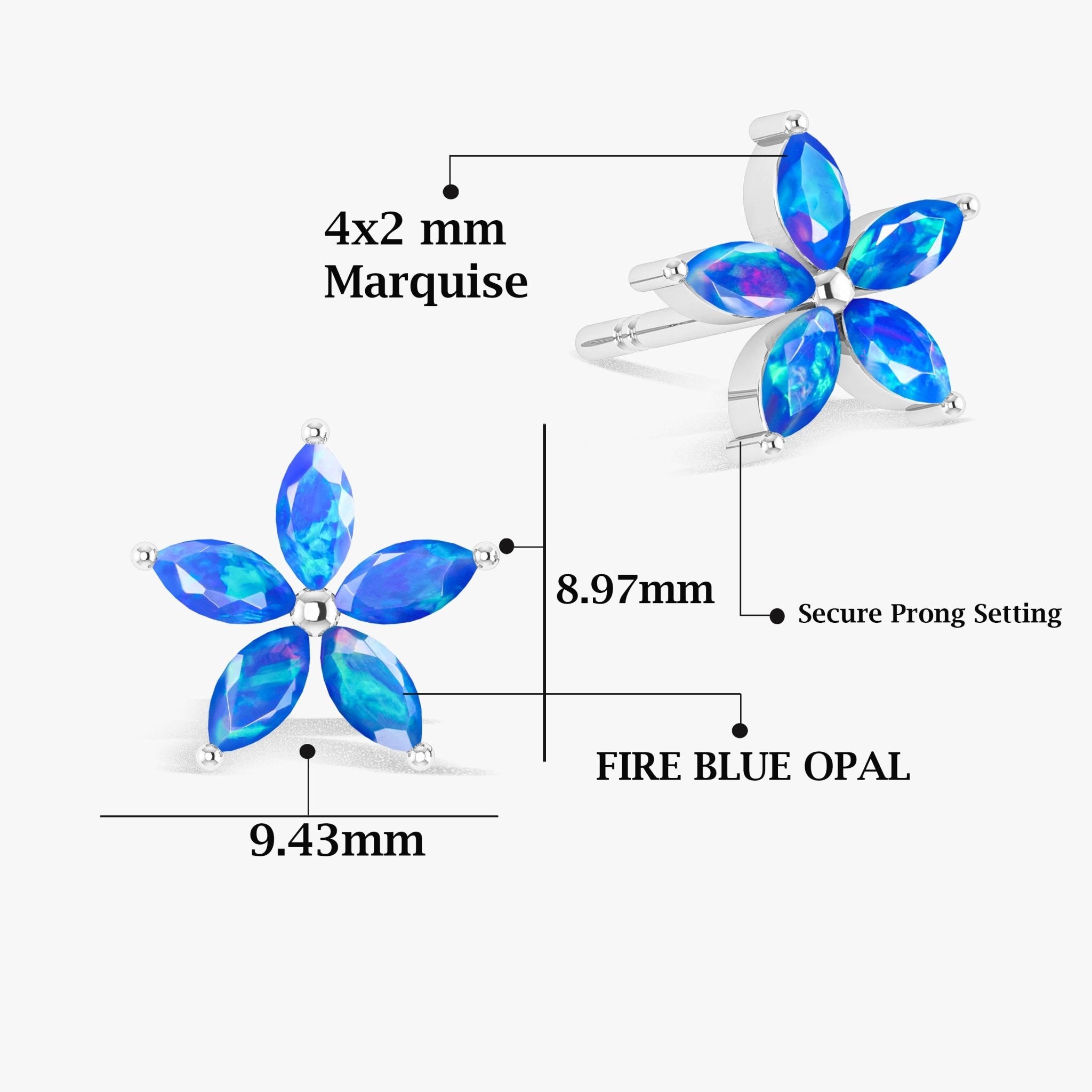 Marquise Tone Natural Blue Opal Flower Stud Earrings - Goodstone Jewels