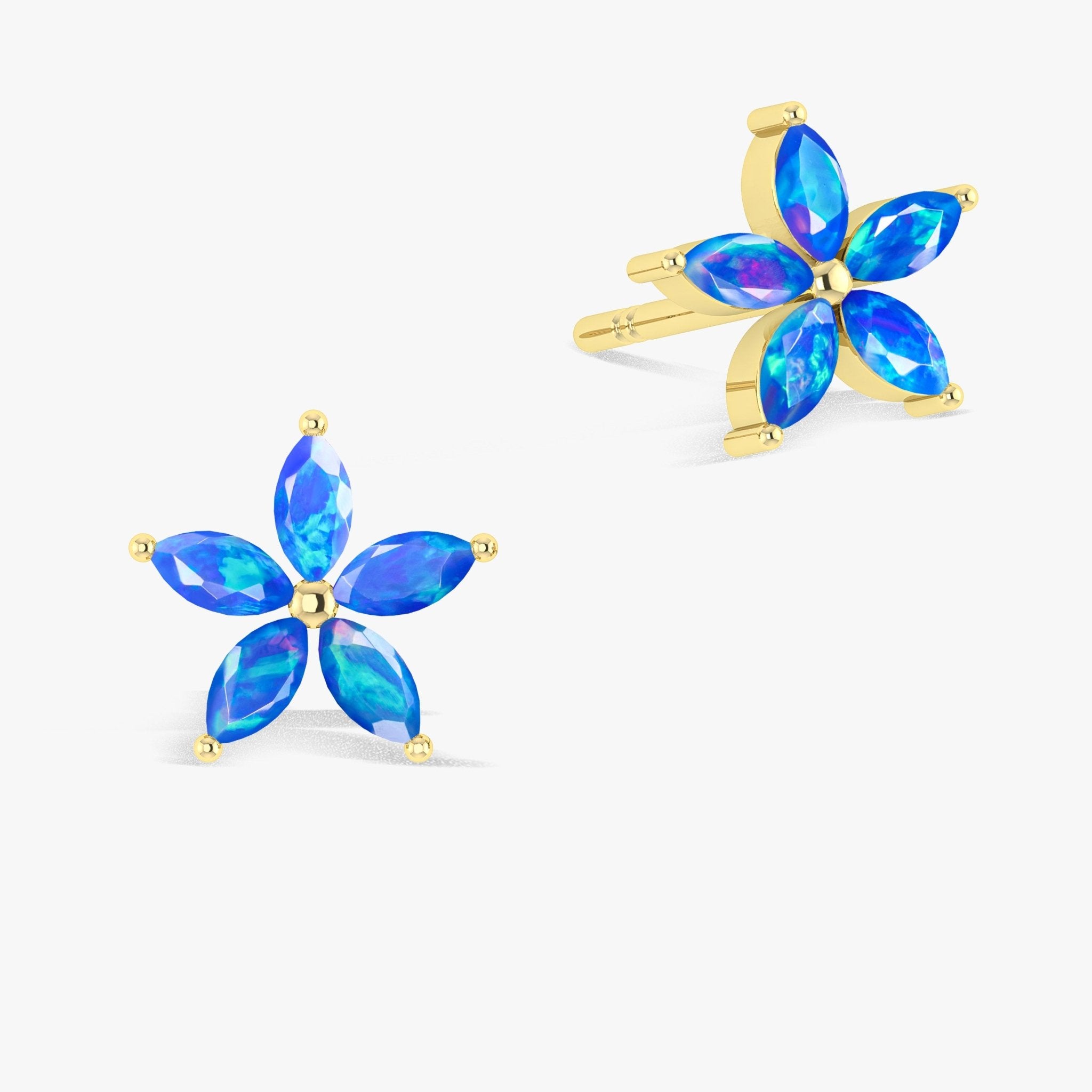 Marquise Tone Natural Blue Opal Flower Stud Earrings - Goodstone Jewels