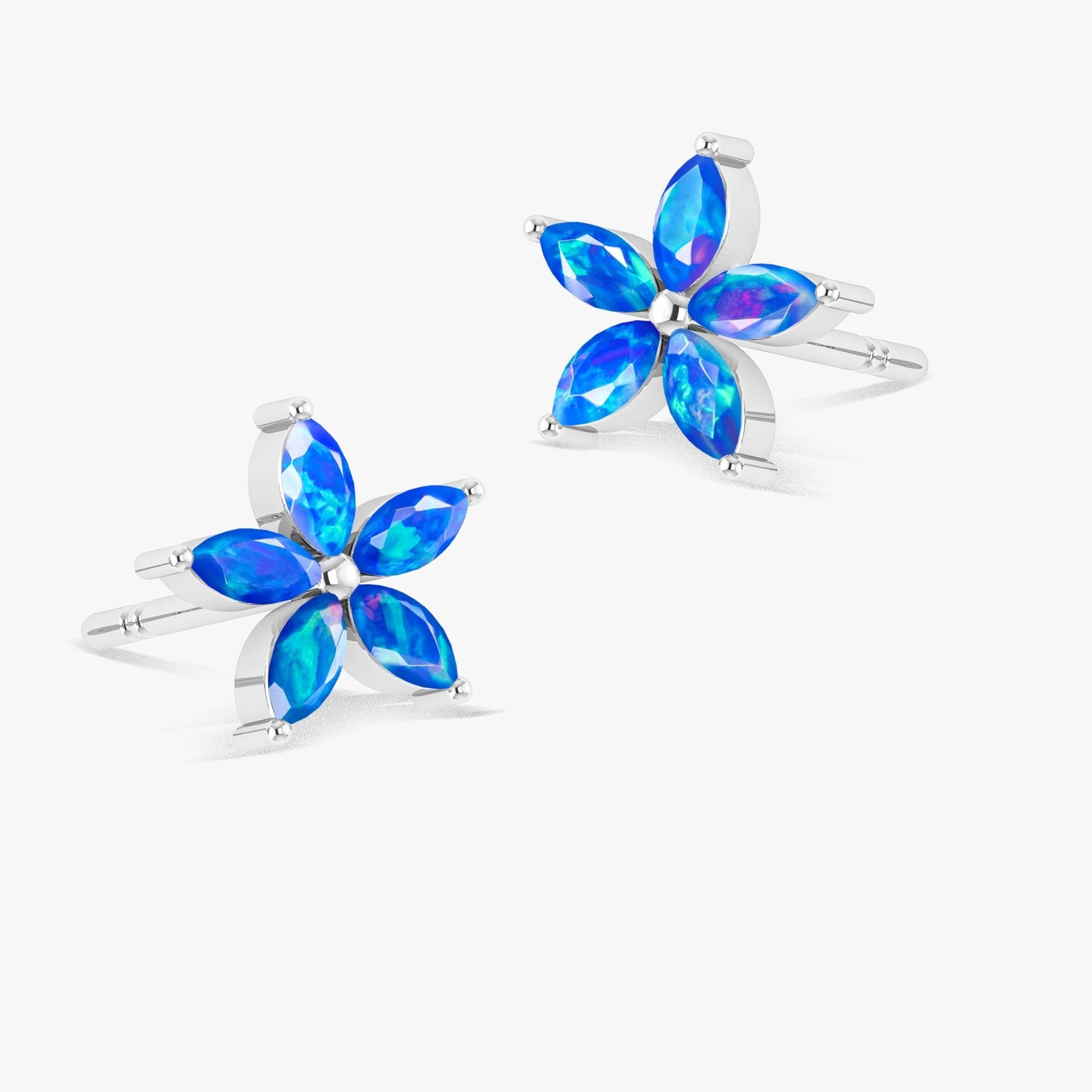 Marquise Tone Natural Blue Opal Flower Stud Earrings - Goodstone Jewels
