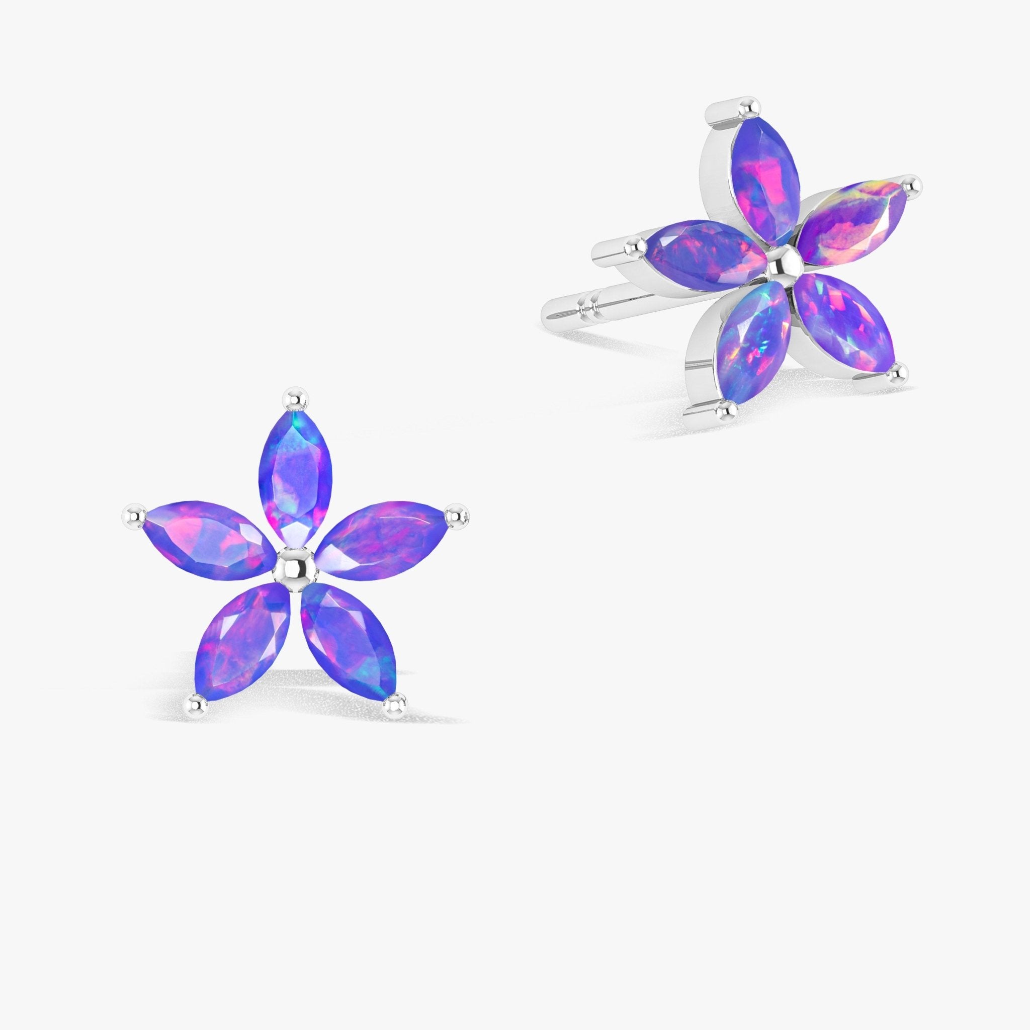 Marquise Tone Natural Lavender Opal Flower Stud Earrings - Goodstone Jewels