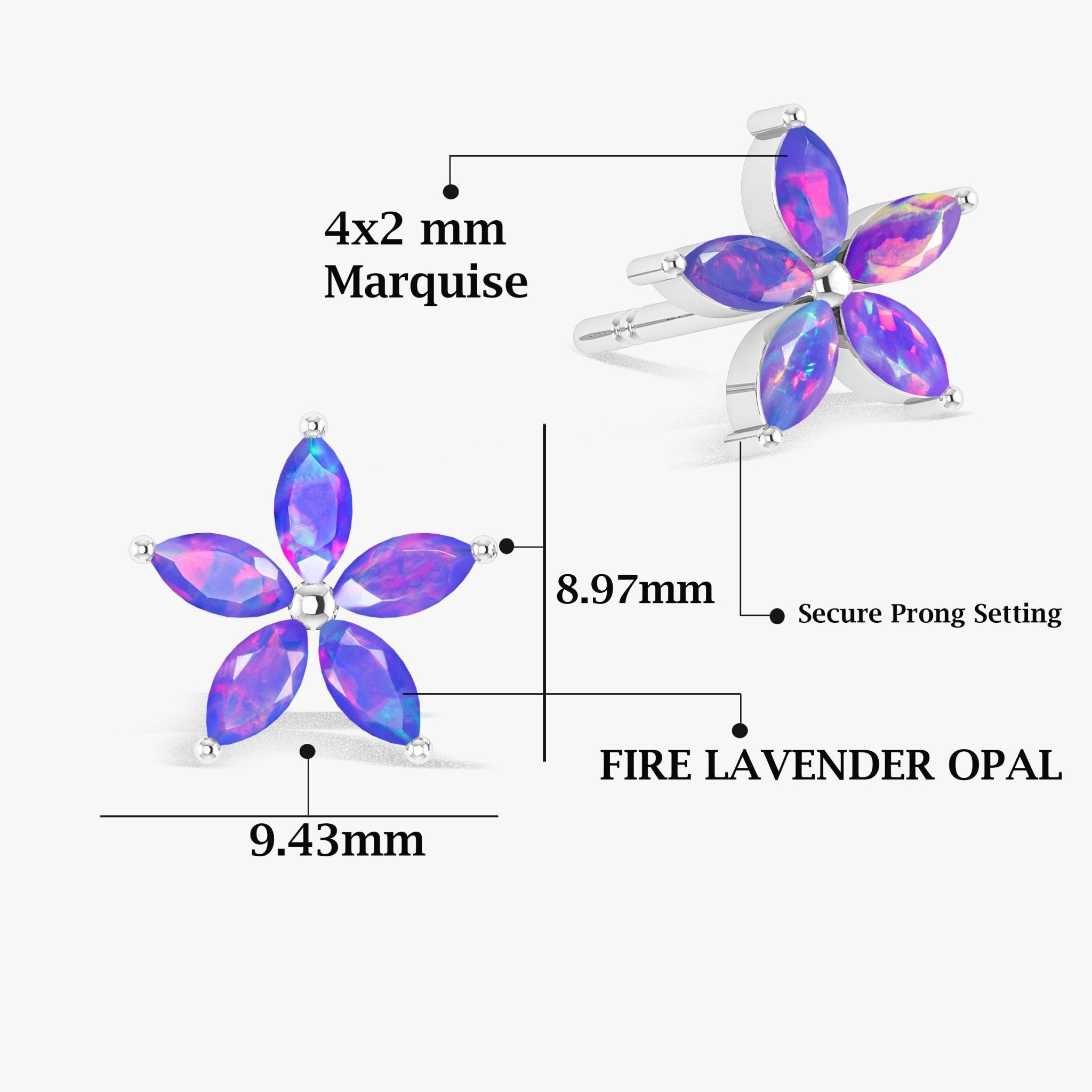 Marquise Tone Natural Lavender Opal Flower Stud Earrings - Goodstone Jewels