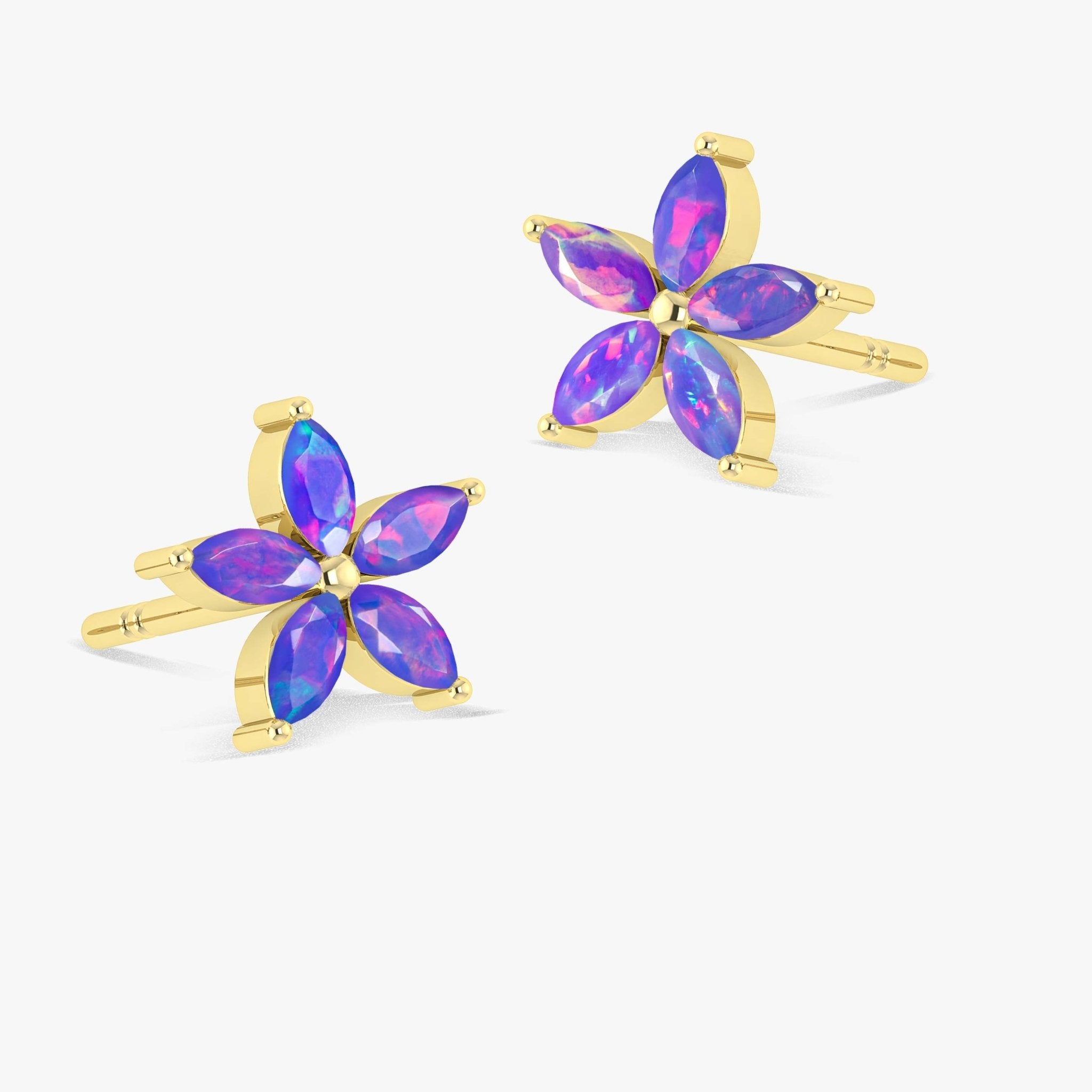 Marquise Tone Natural Lavender Opal Flower Stud Earrings - Goodstone Jewels