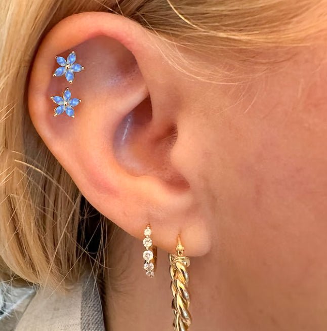 Marquise Tone Natural Moonstone Flower Stud Earrings - Goodstone Jewels