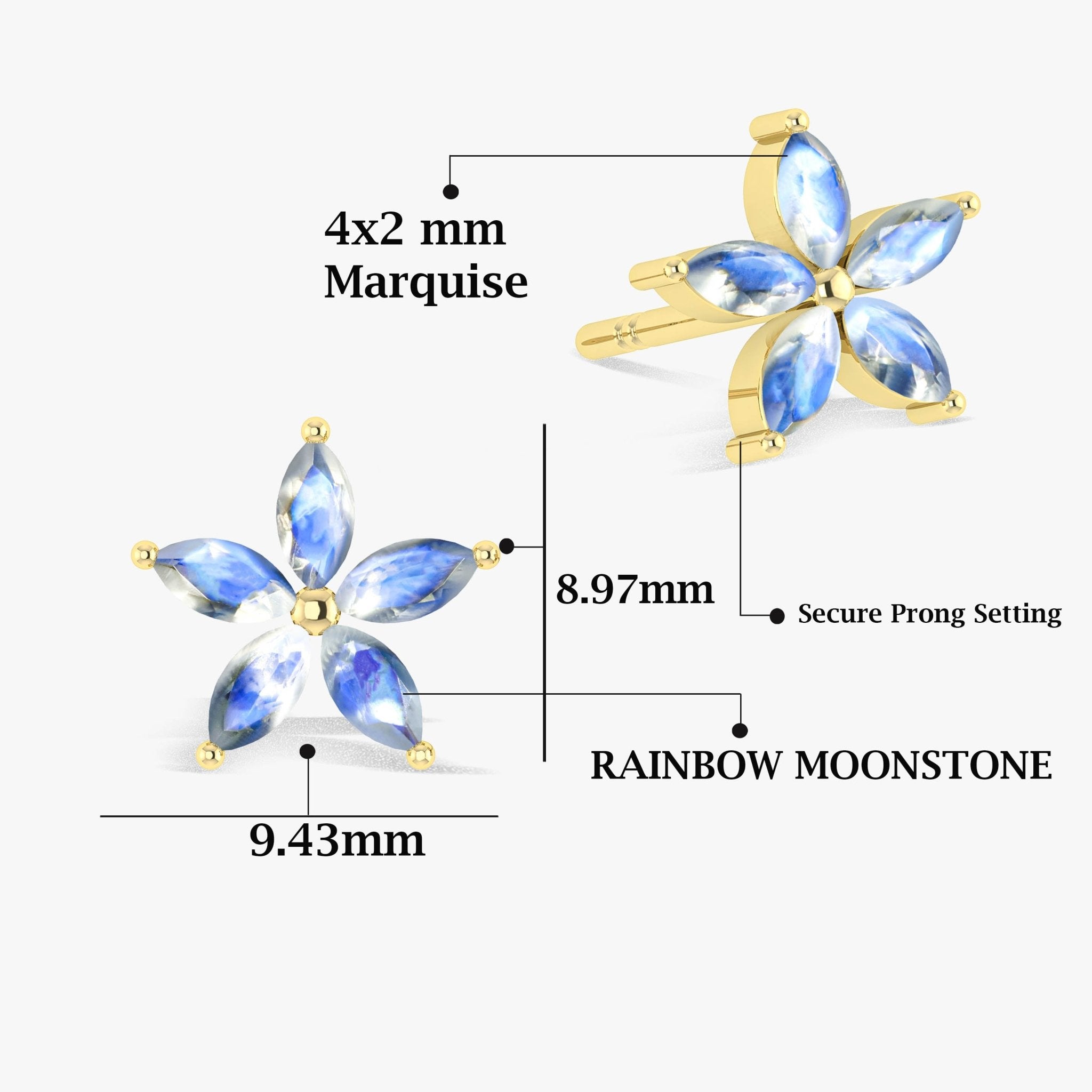 Marquise Tone Natural Moonstone Flower Stud Earrings - Goodstone Jewels