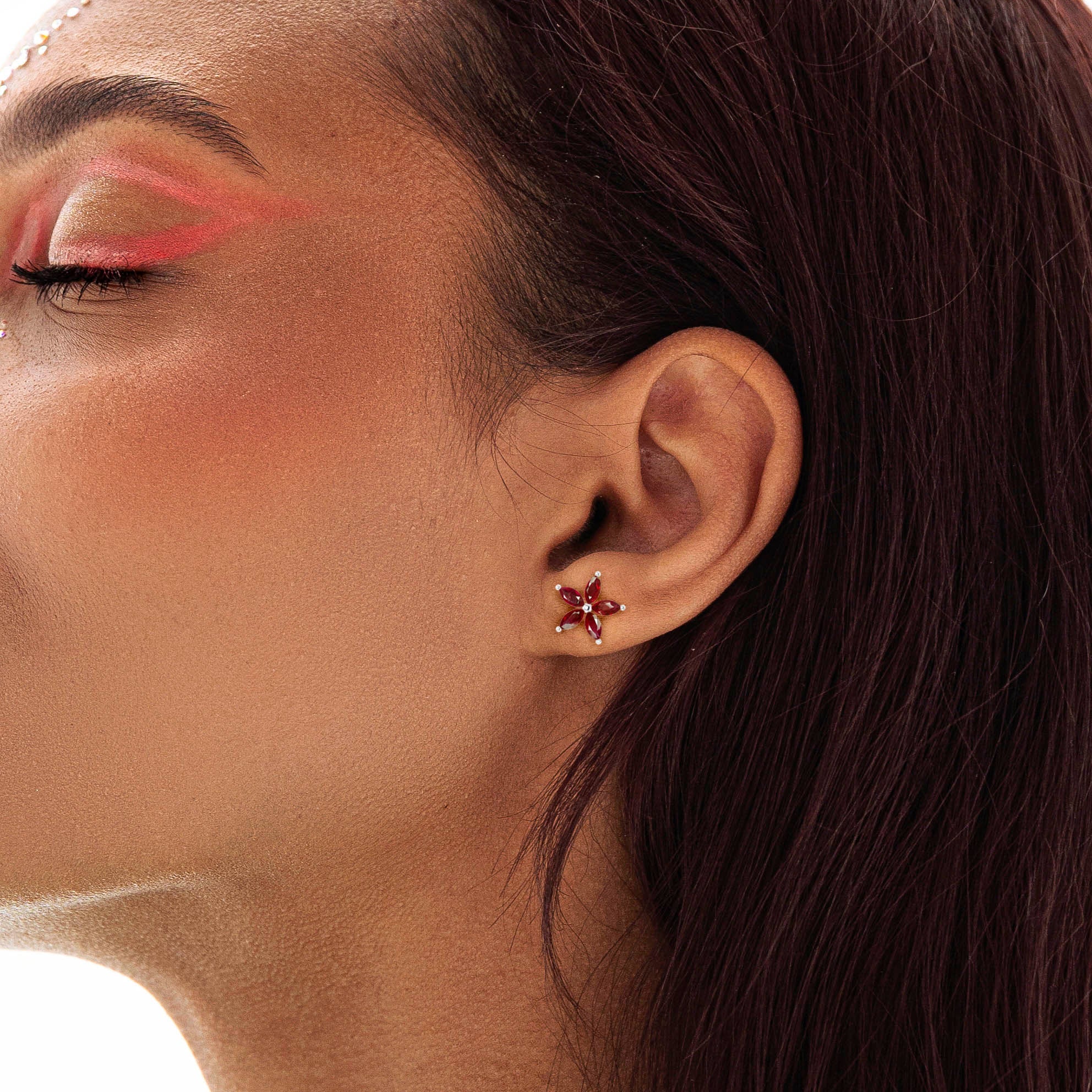 Marquise Tone Natural Ruby Flower Stud Earrings - Goodstone Jewels