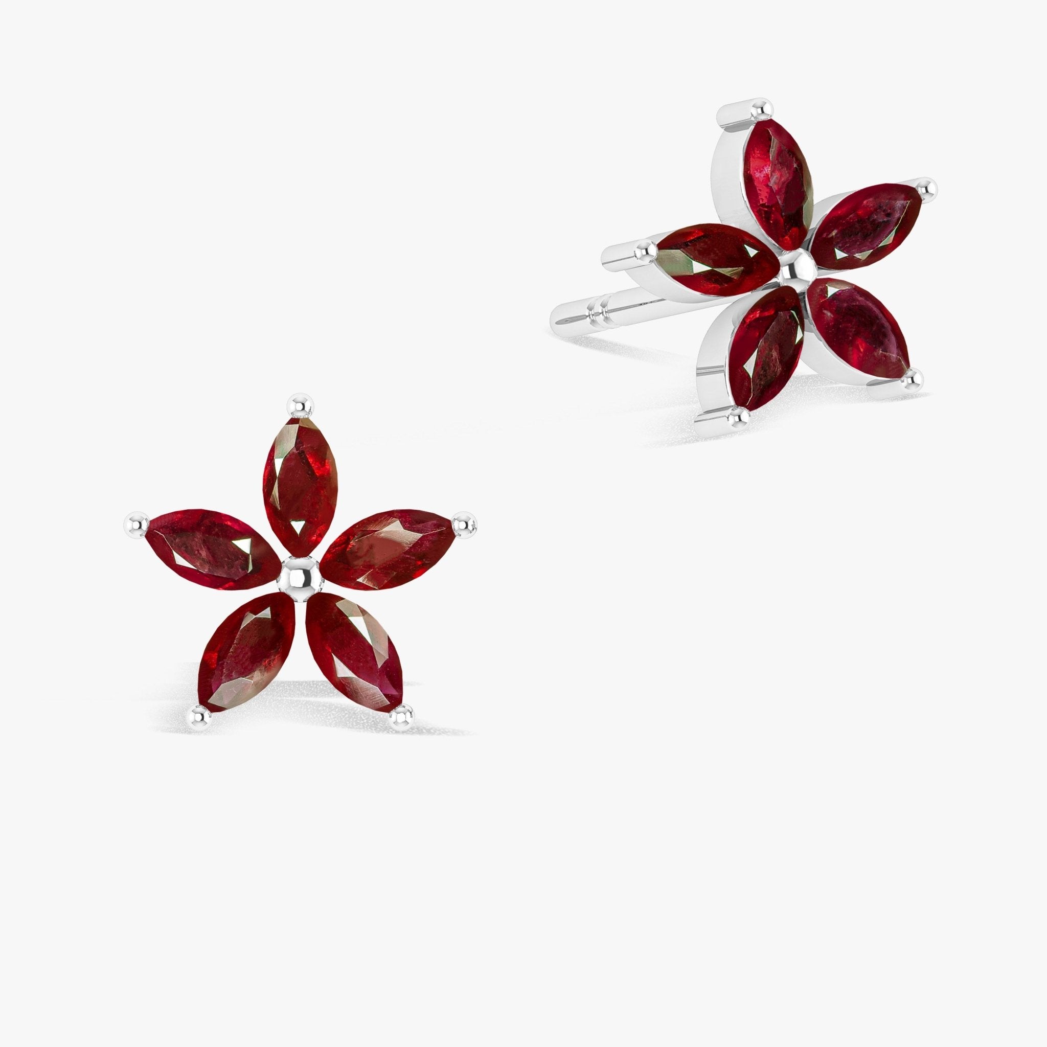 Marquise Tone Natural Ruby Flower Stud Earrings - Goodstone Jewels