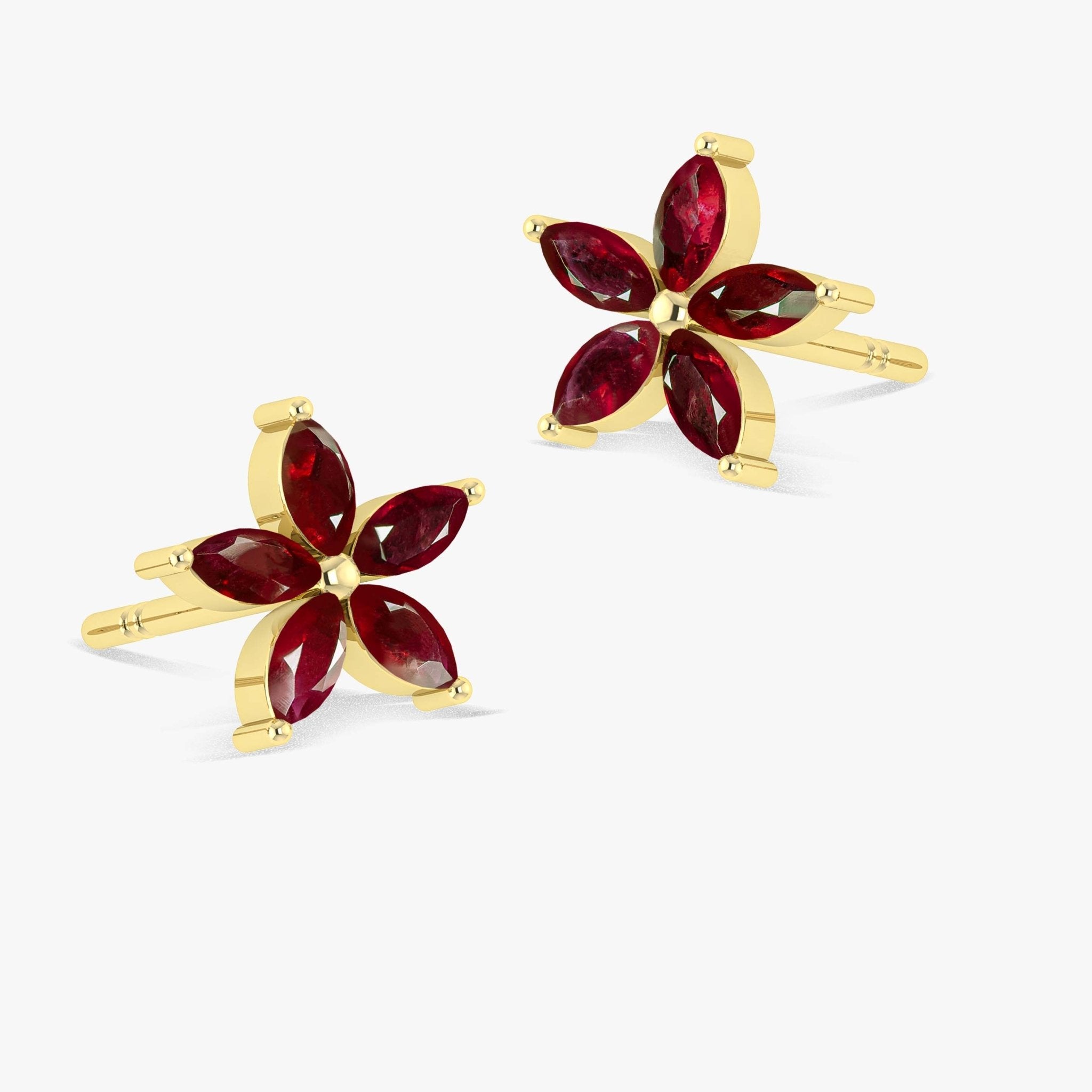 Marquise Tone Natural Ruby Flower Stud Earrings - Goodstone Jewels
