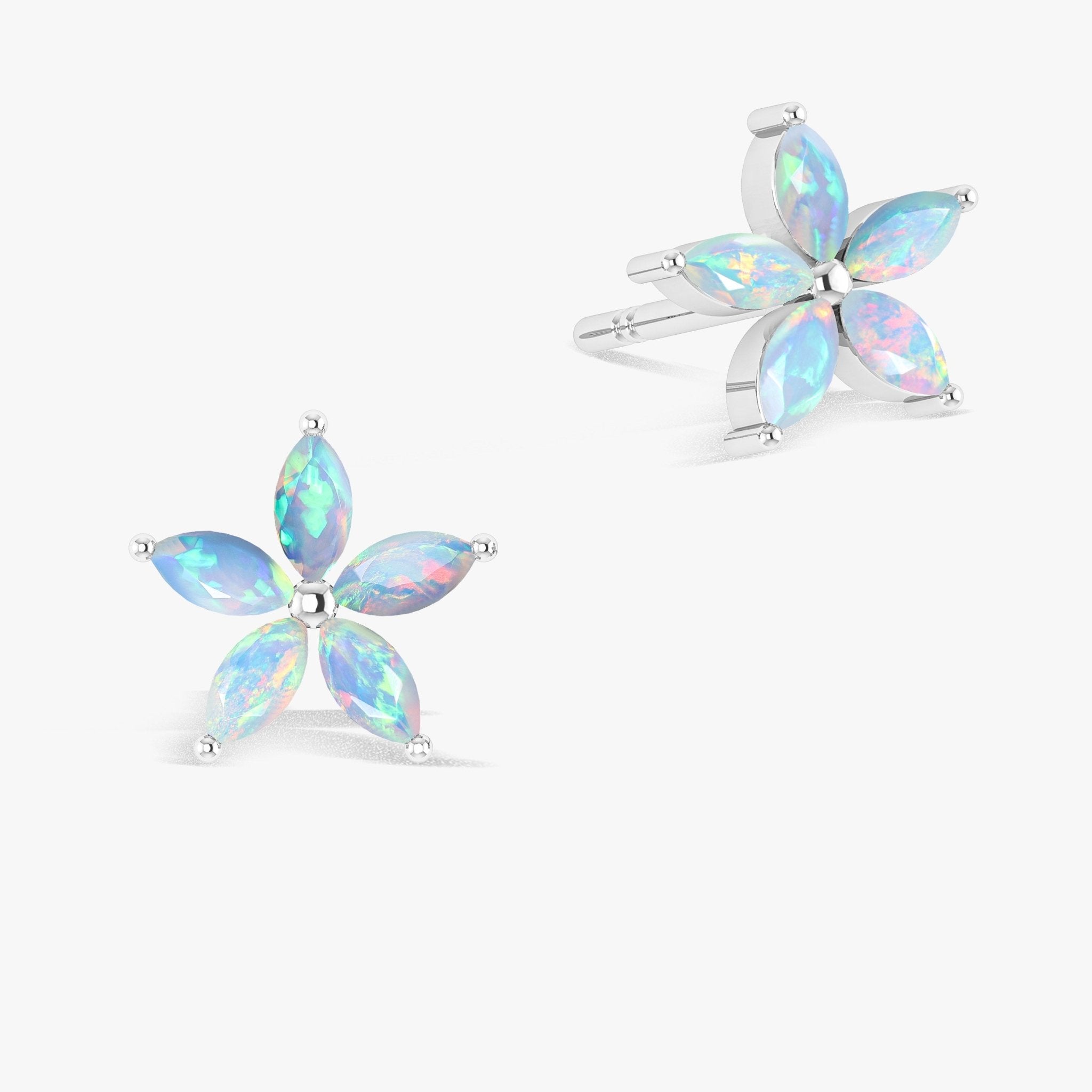 Marquise Tone Natural White Opal Flower Stud Earrings - Goodstone Jewels