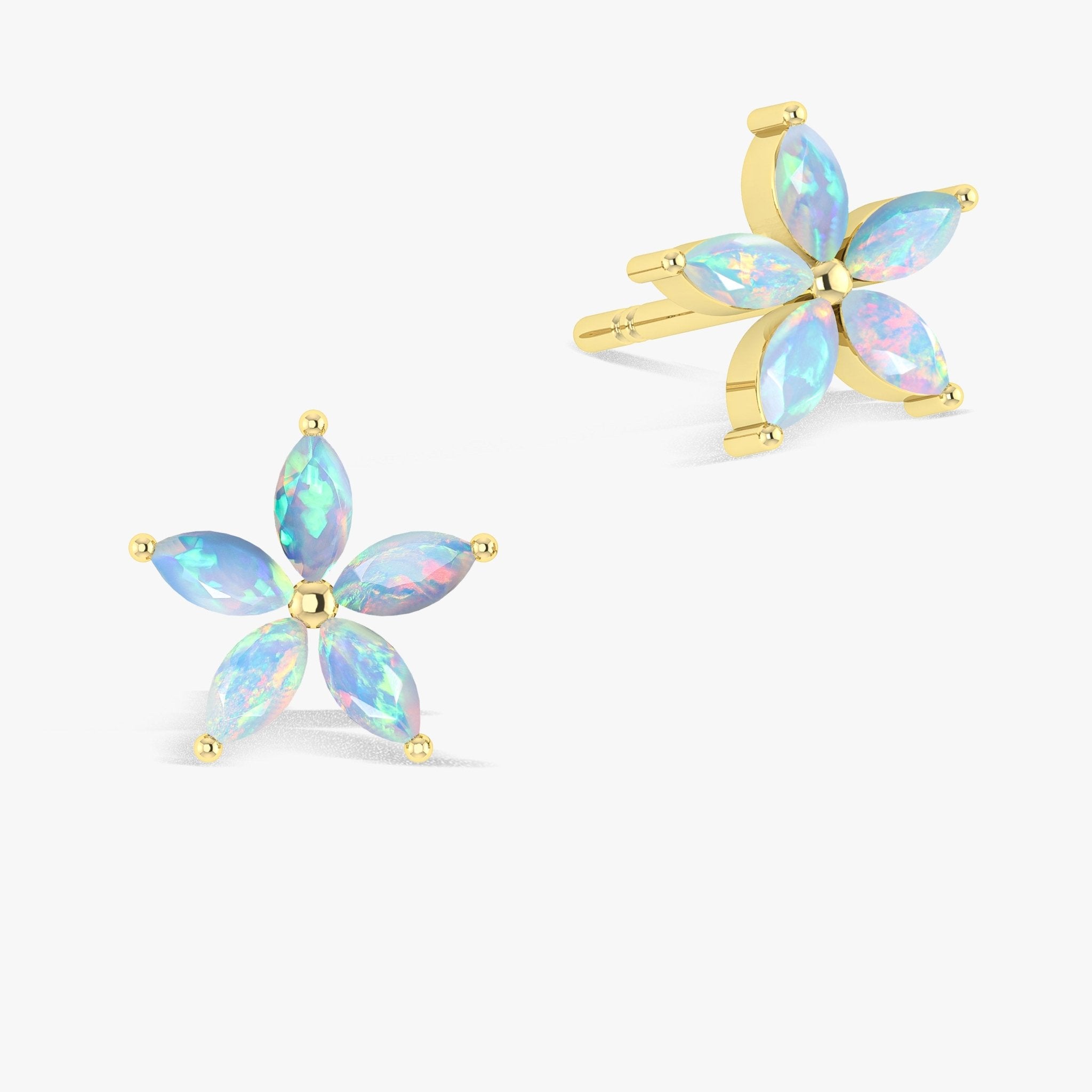 Marquise Tone Natural White Opal Flower Stud Earrings - Goodstone Jewels