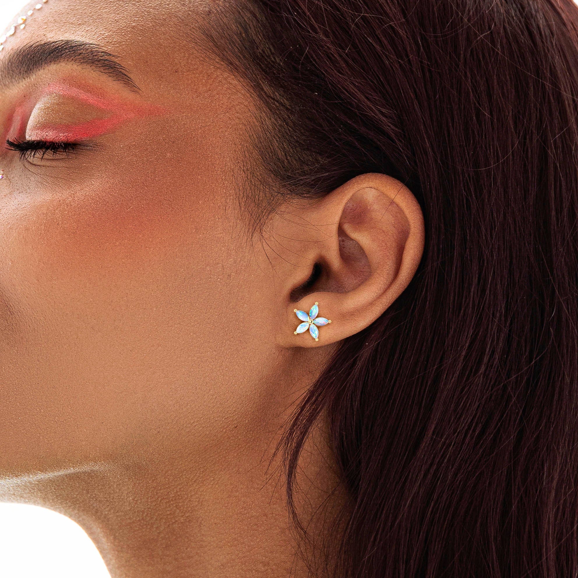 Marquise Tone Natural White Opal Flower Stud Earrings - Goodstone Jewels