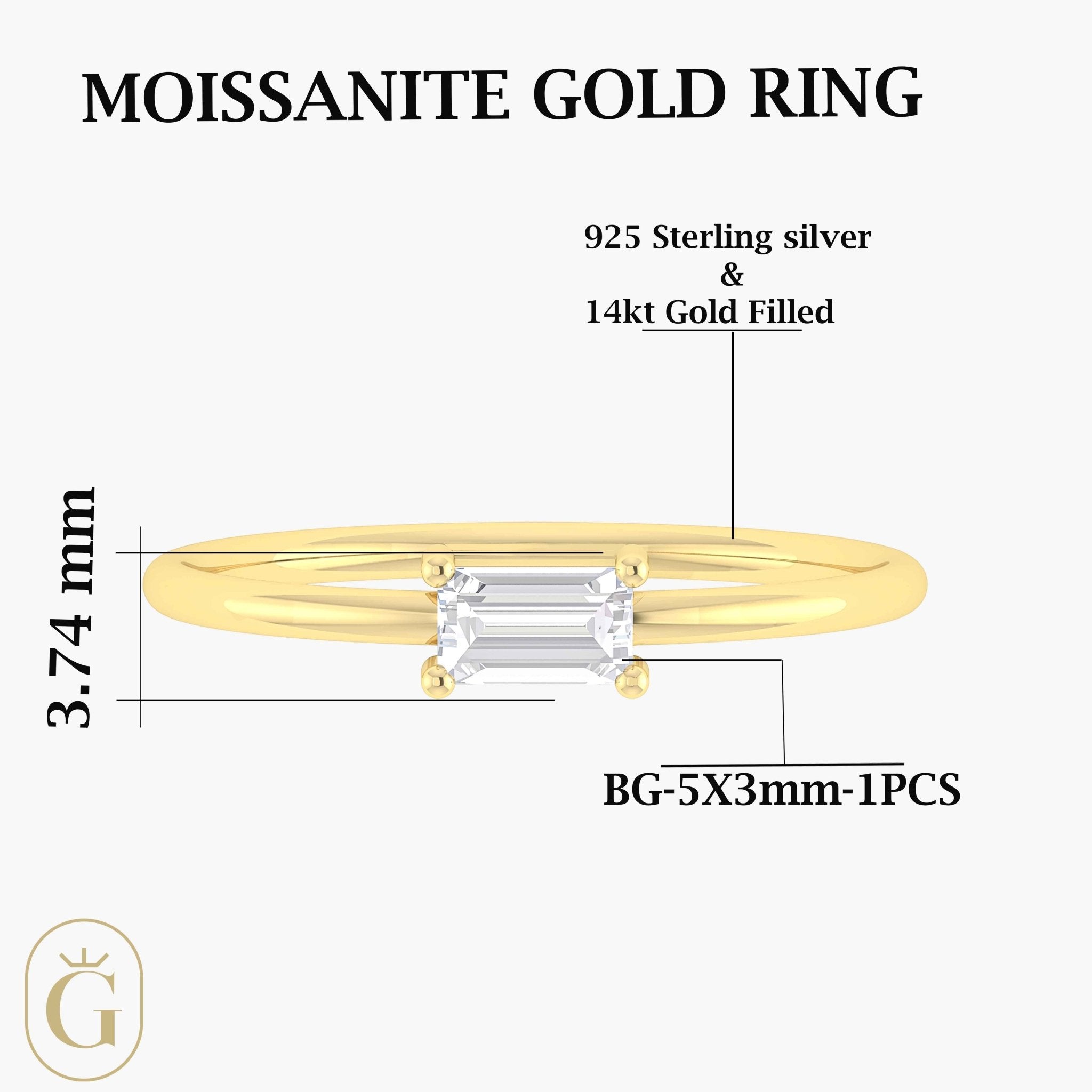 Moissanite Baguette Gemstone Minimalist Ring - Goodstone Jewels