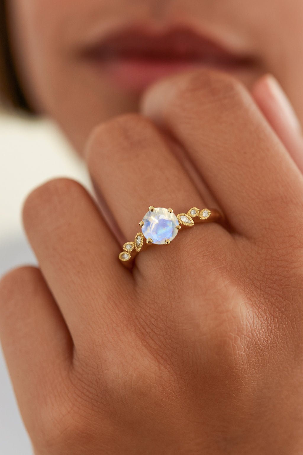 Moonstone and Cubic Zirconia Engagement Classical Solitaire Ring - Goodstone Jewels