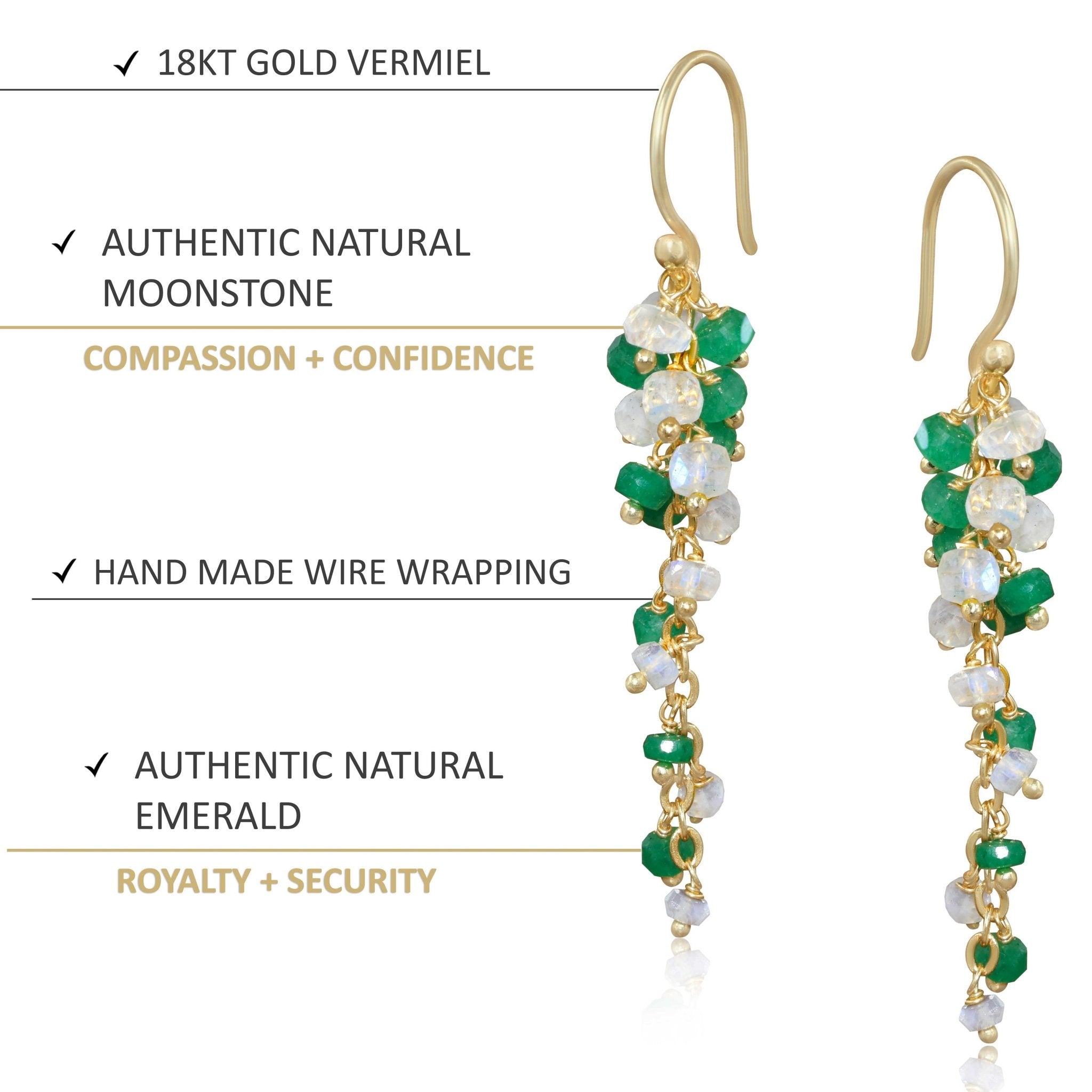 Moonstone and Emerald Beaded Earrings Dangle Dual Color Earrings - Goodstone Jewels