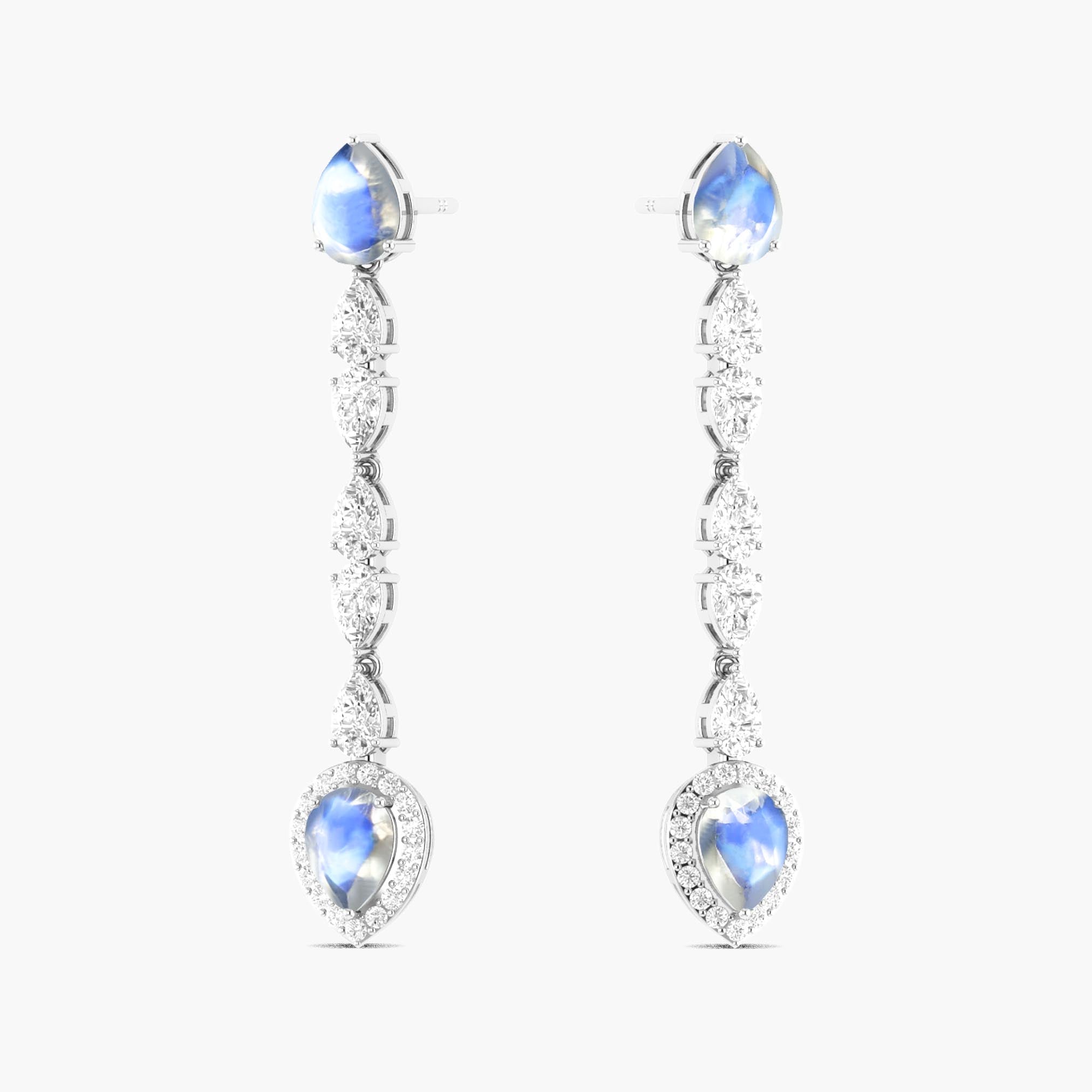 Moonstone Gem Long Drop Stud Earring - Goodstone Jewels