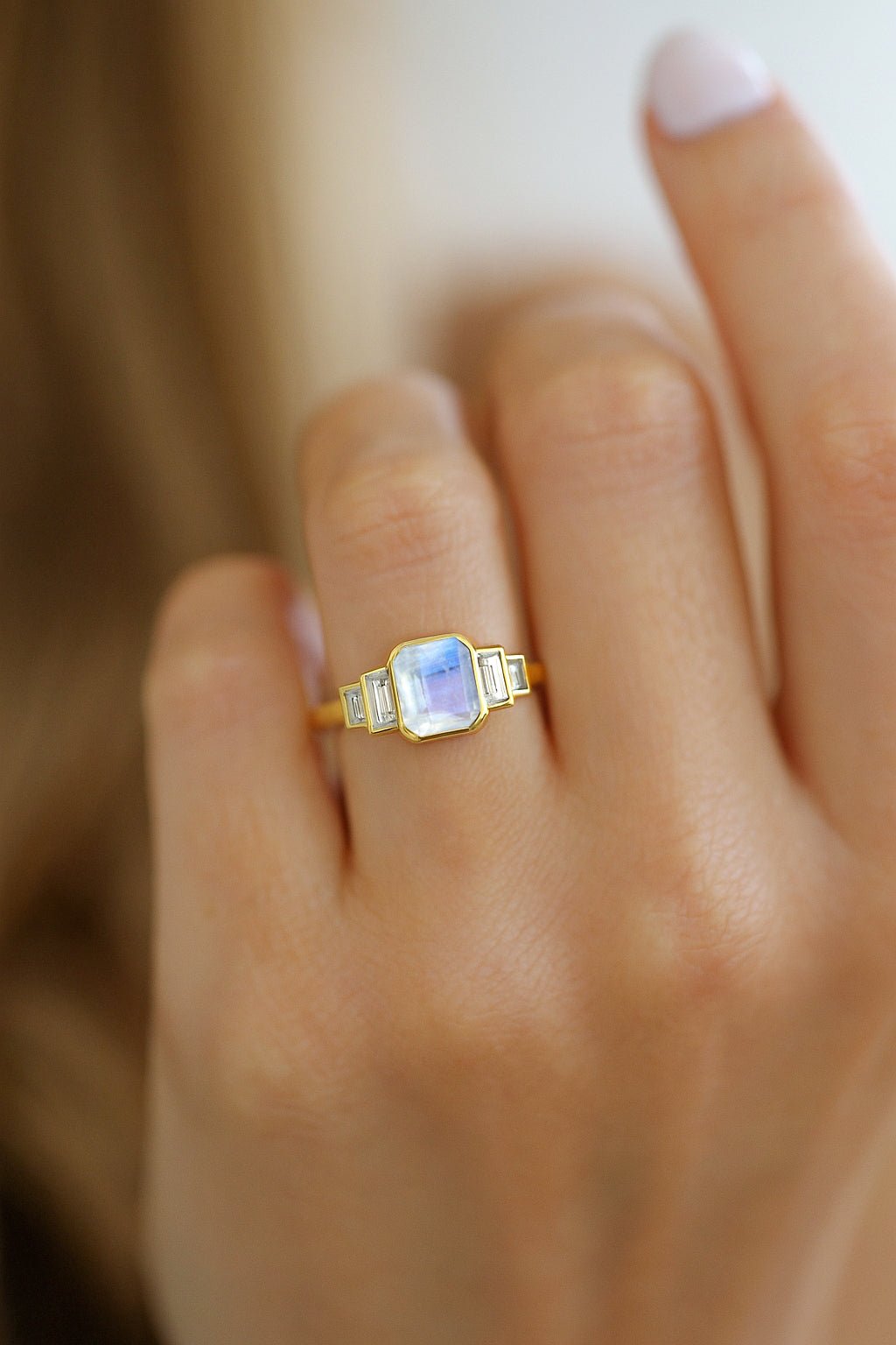 Moonstone Stackable Ring in Sterling Silver & Gold Plated October Birthstone - Goodstone Jewels