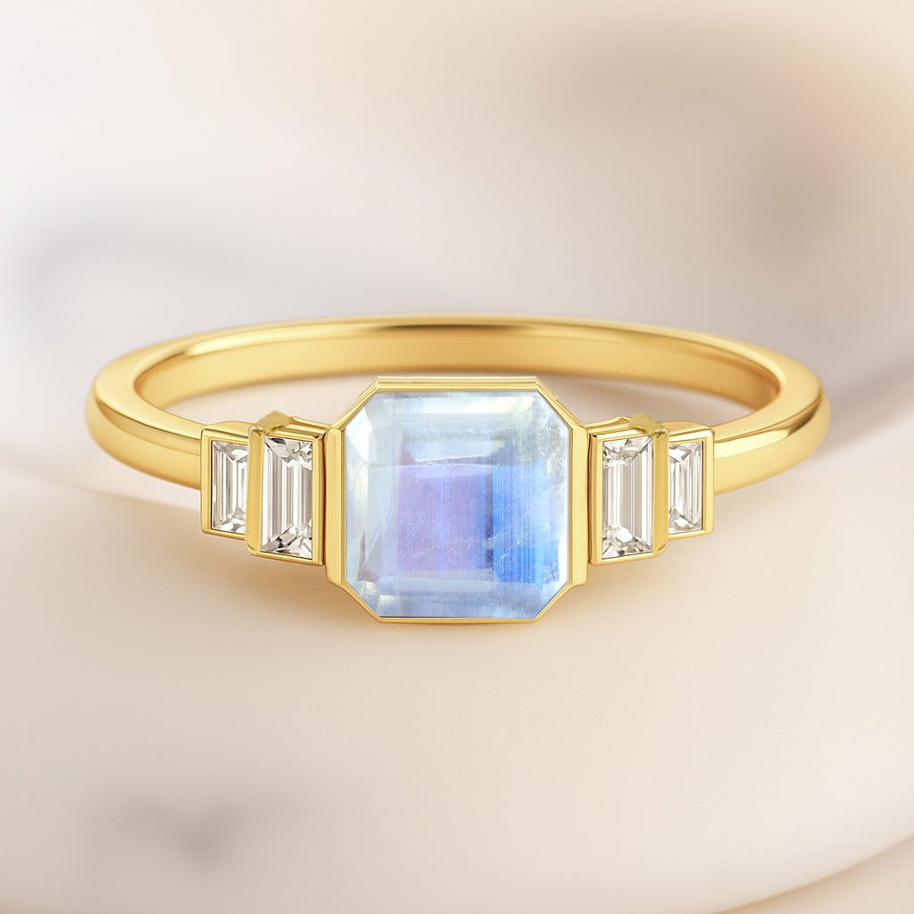 Moonstone Stackable Ring in Sterling Silver & Gold Plated October Birthstone - Goodstone Jewels