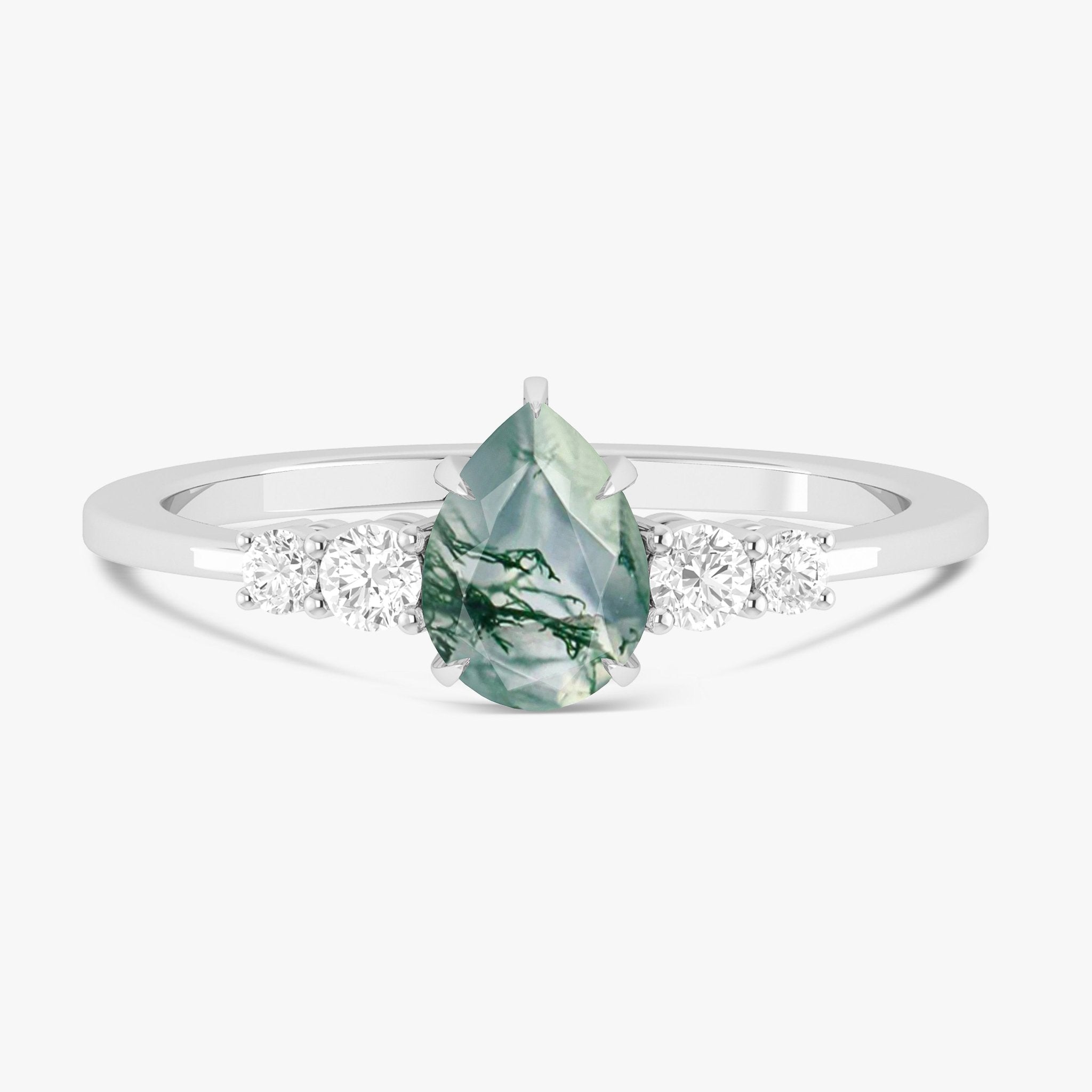 Moss Agate Faceted Pear Gemstone Ring - Goodstone Jewels