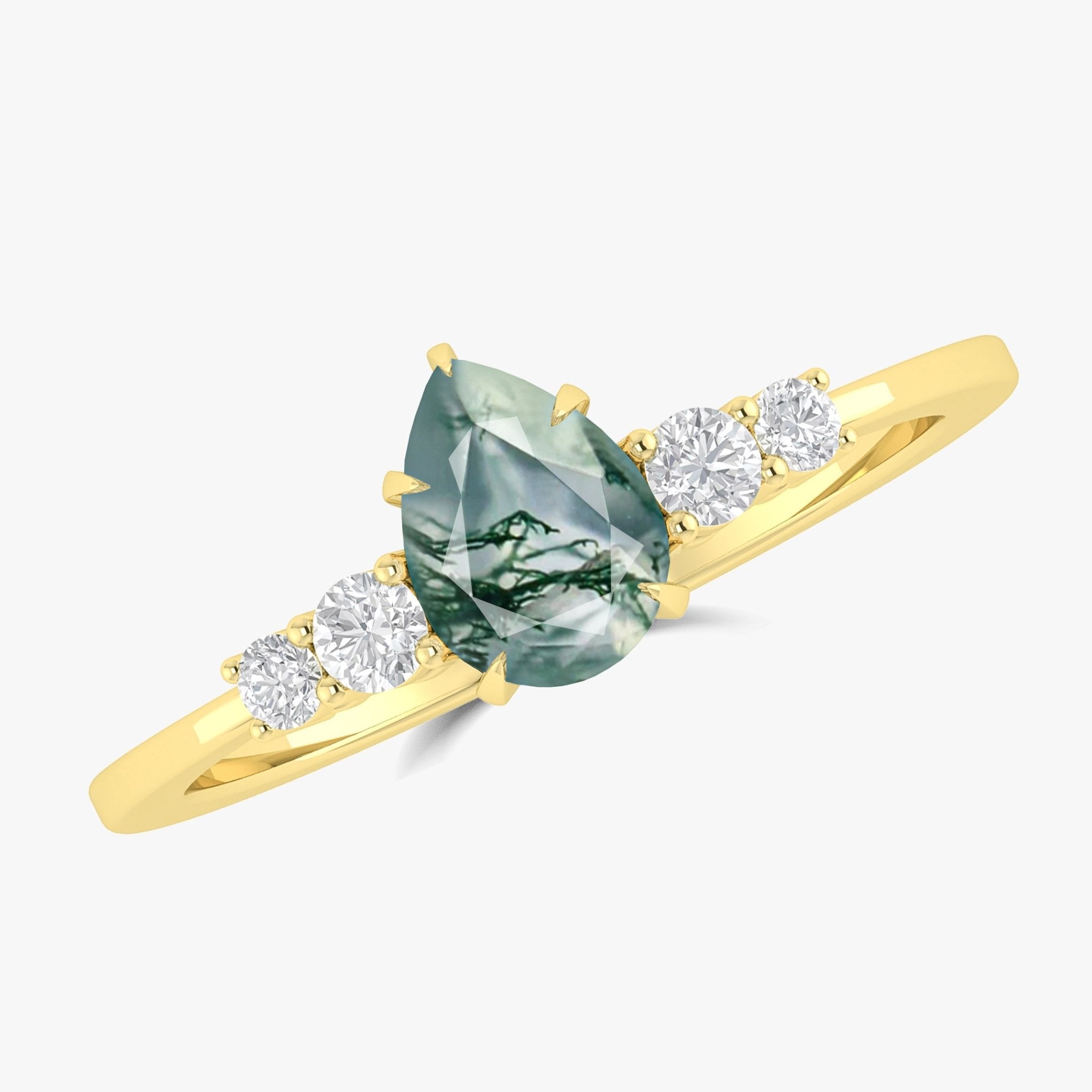 Moss Agate Faceted Pear Gemstone Ring - Goodstone Jewels