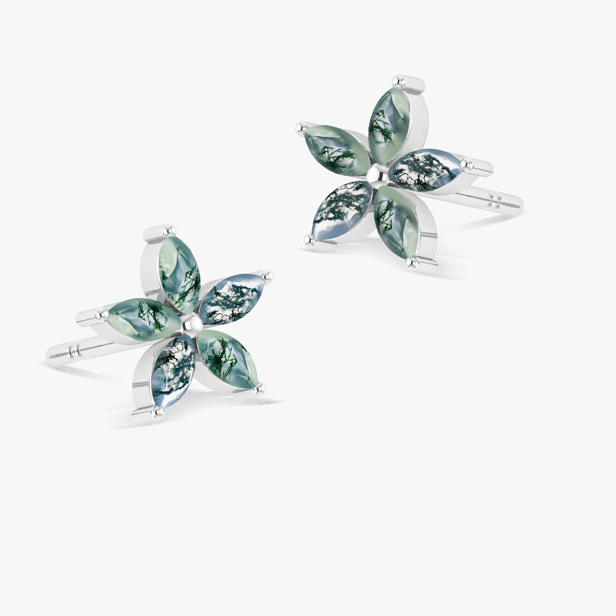 Moss Agate Flower Style Stud Earring - Goodstone Jewels