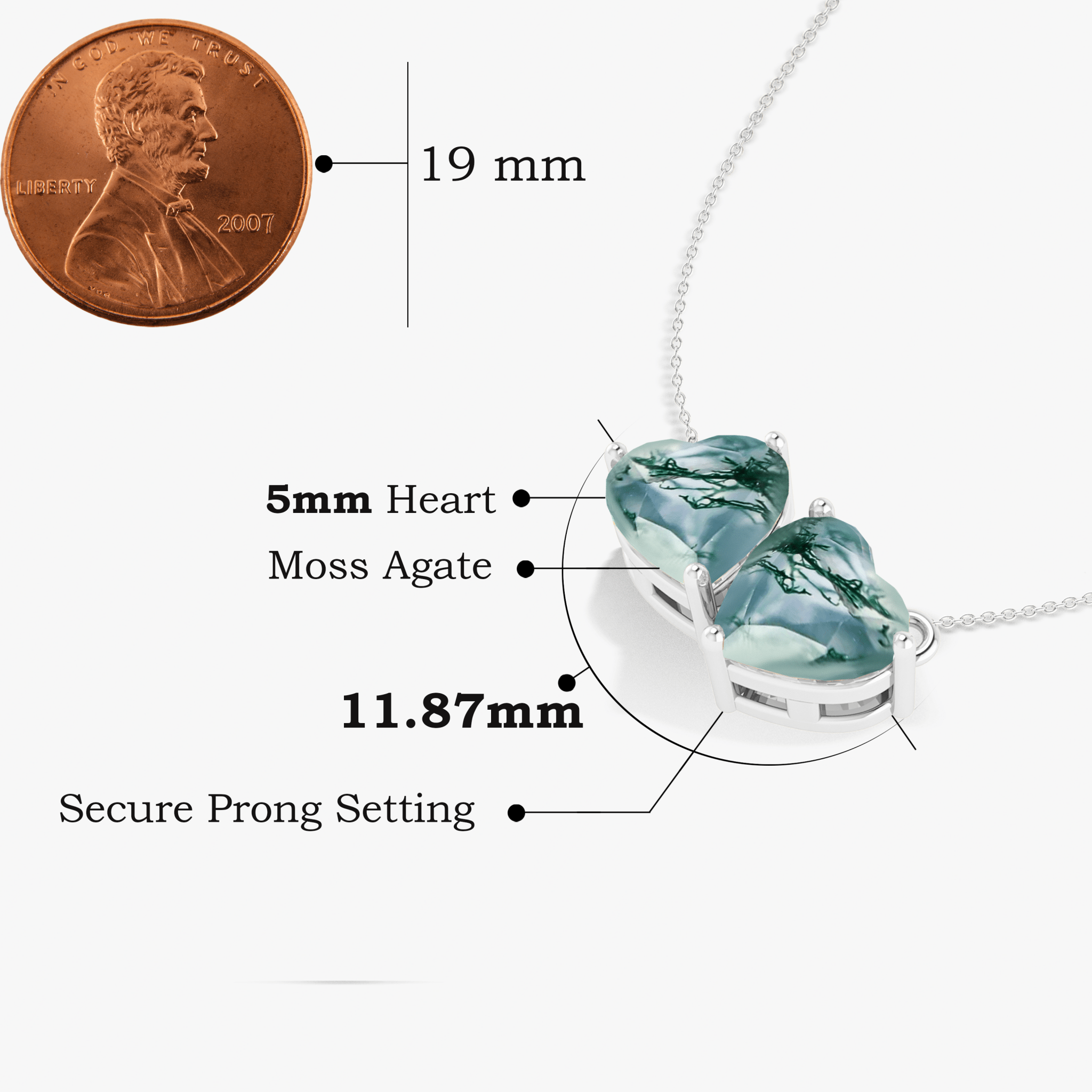 Moss Agate Gemstone Dual Heart Pendant - Goodstone Jewels